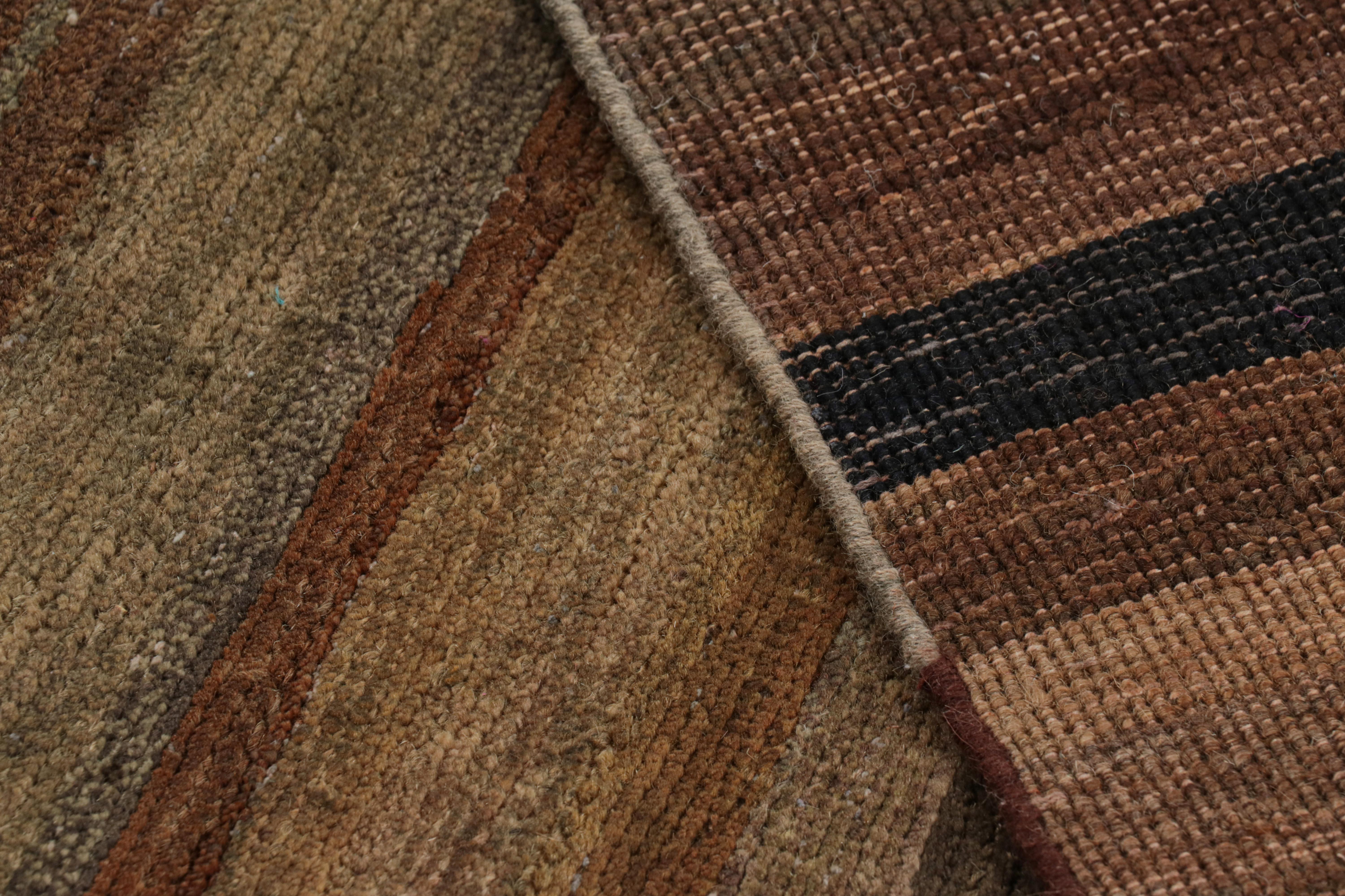 Wool Rug & Kilim’s Modern Textural Rug in Rich Browns and Umber Stripes and Striae For Sale