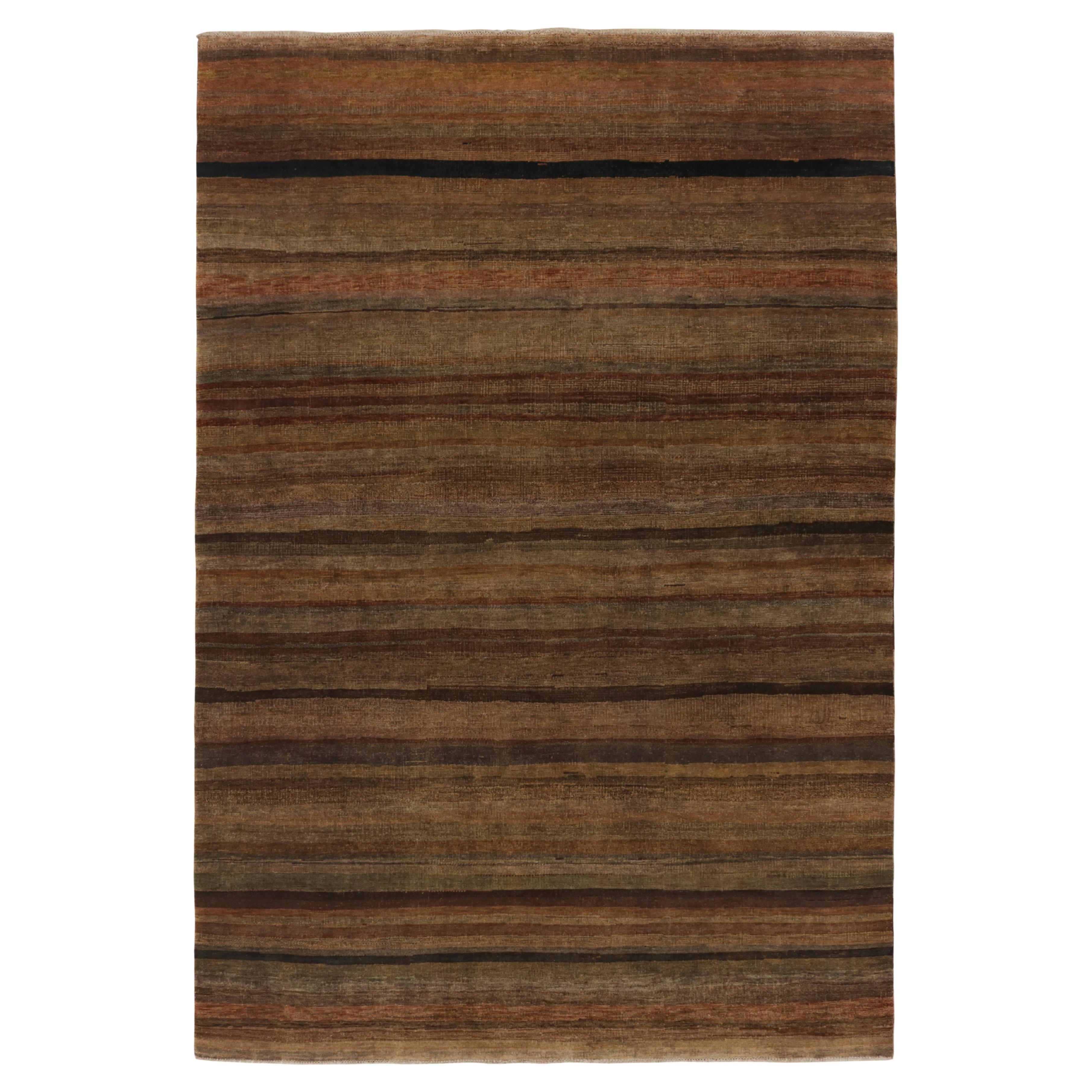 Rug & Kilim’s Modern Textural Rug in Rich Browns and Umber Stripes and Striae For Sale