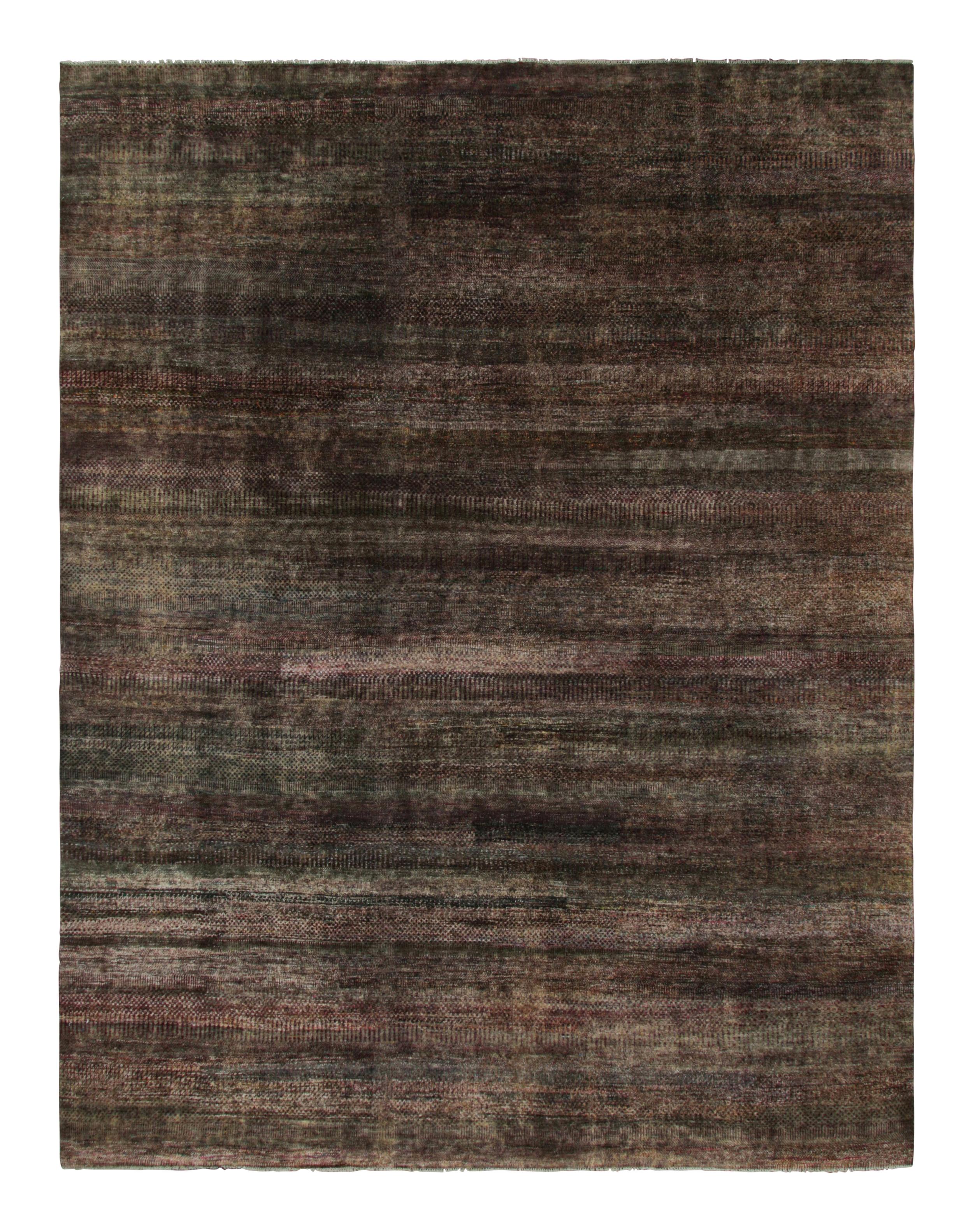 Indian Rug & Kilim’s Modern Textural Rug in Tones of Plum and Green For Sale