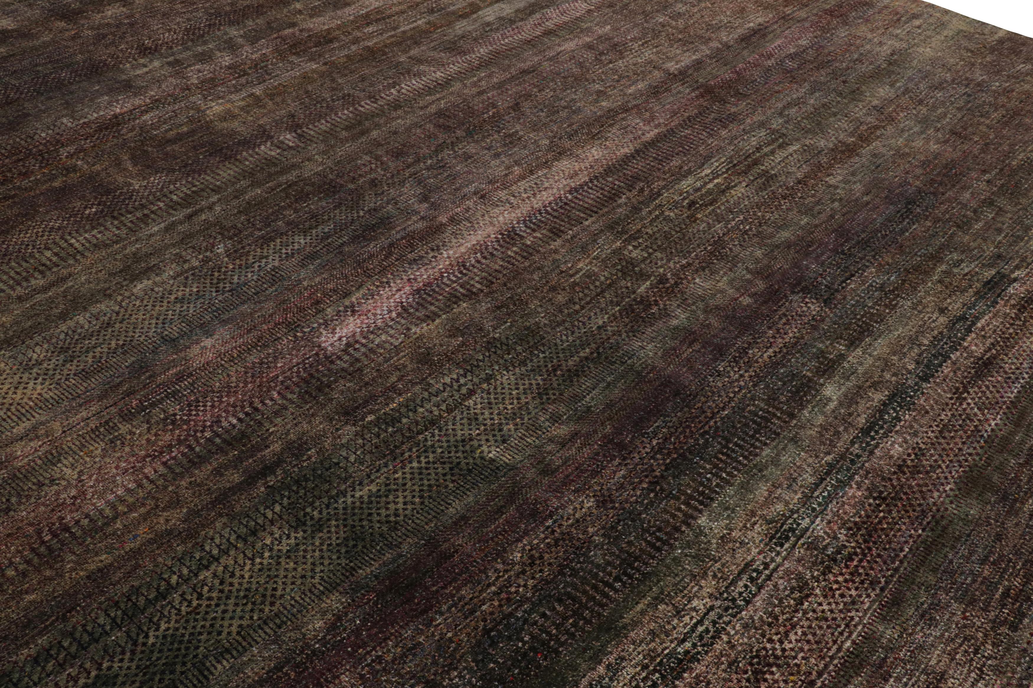 Hand-Knotted Rug & Kilim’s Modern Textural Rug in Tones of Plum and Green For Sale