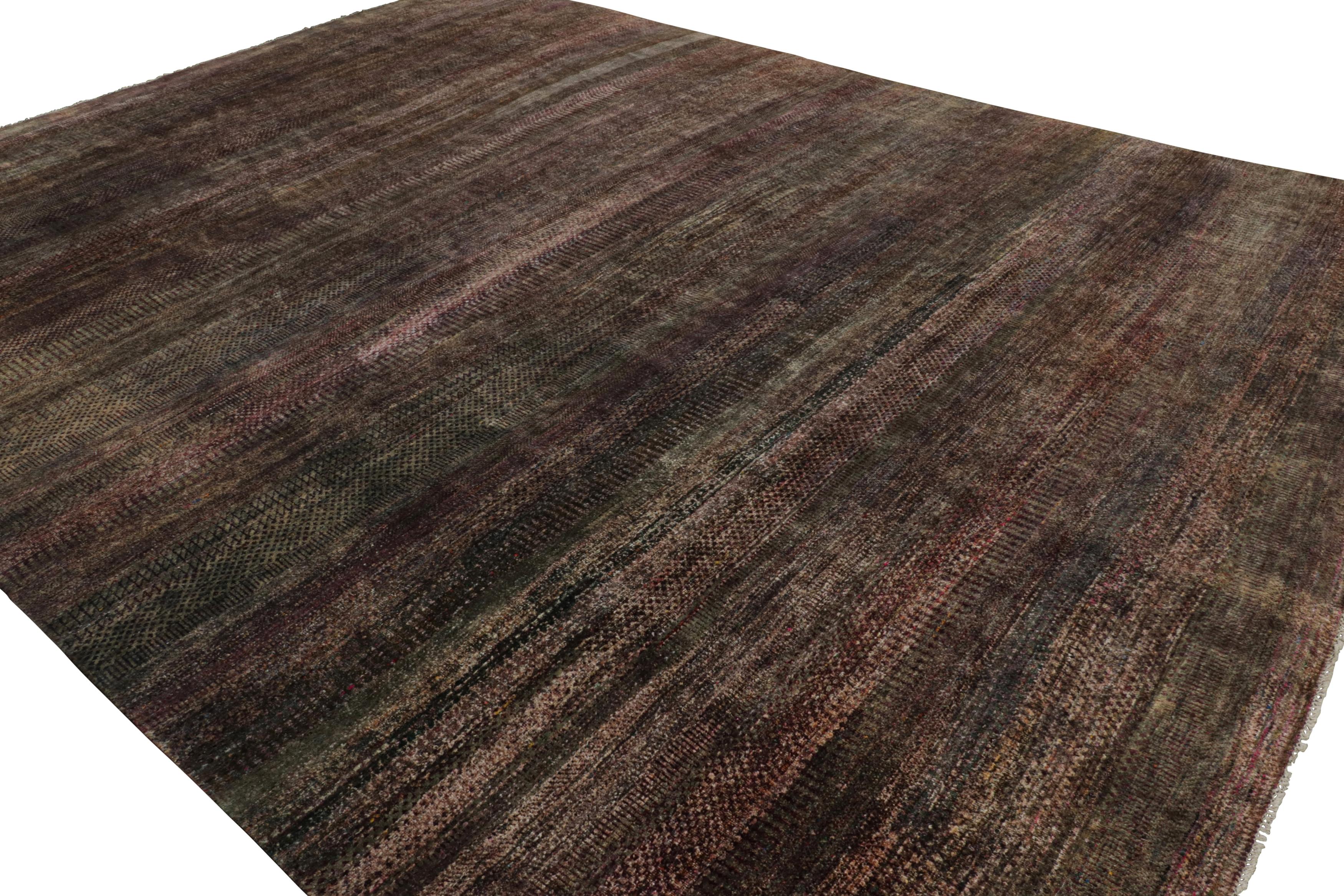 Contemporary Rug & Kilim’s Modern Textural Rug in Tones of Plum and Green For Sale