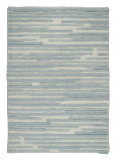 Rug & Kilim’s Modern Textural Rug, Ivory and Ice Blue Striped Design