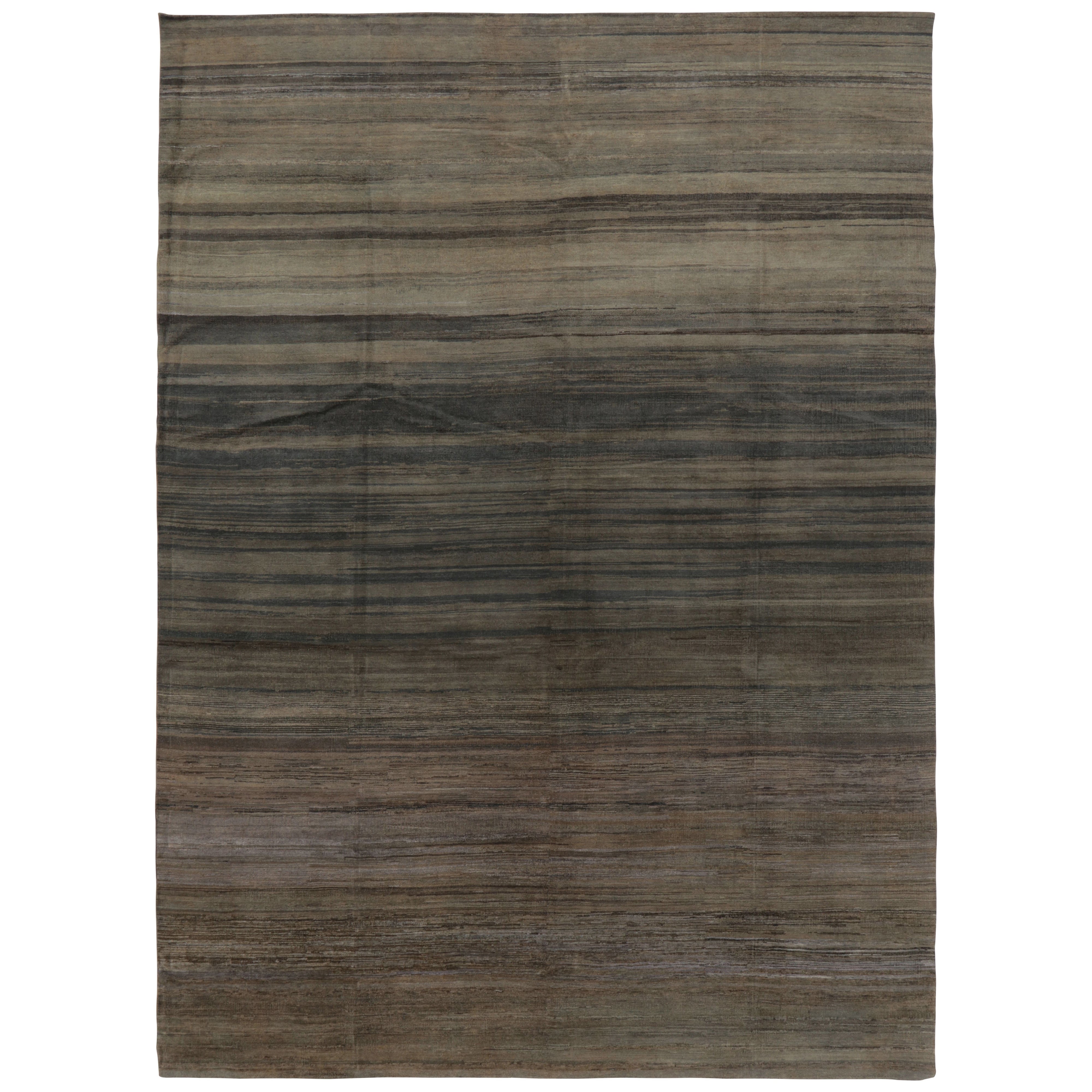 Rug
Kilim’s Modern Textural Rug, Rich Charcoal and Beige Tone-on-Tone Striae
