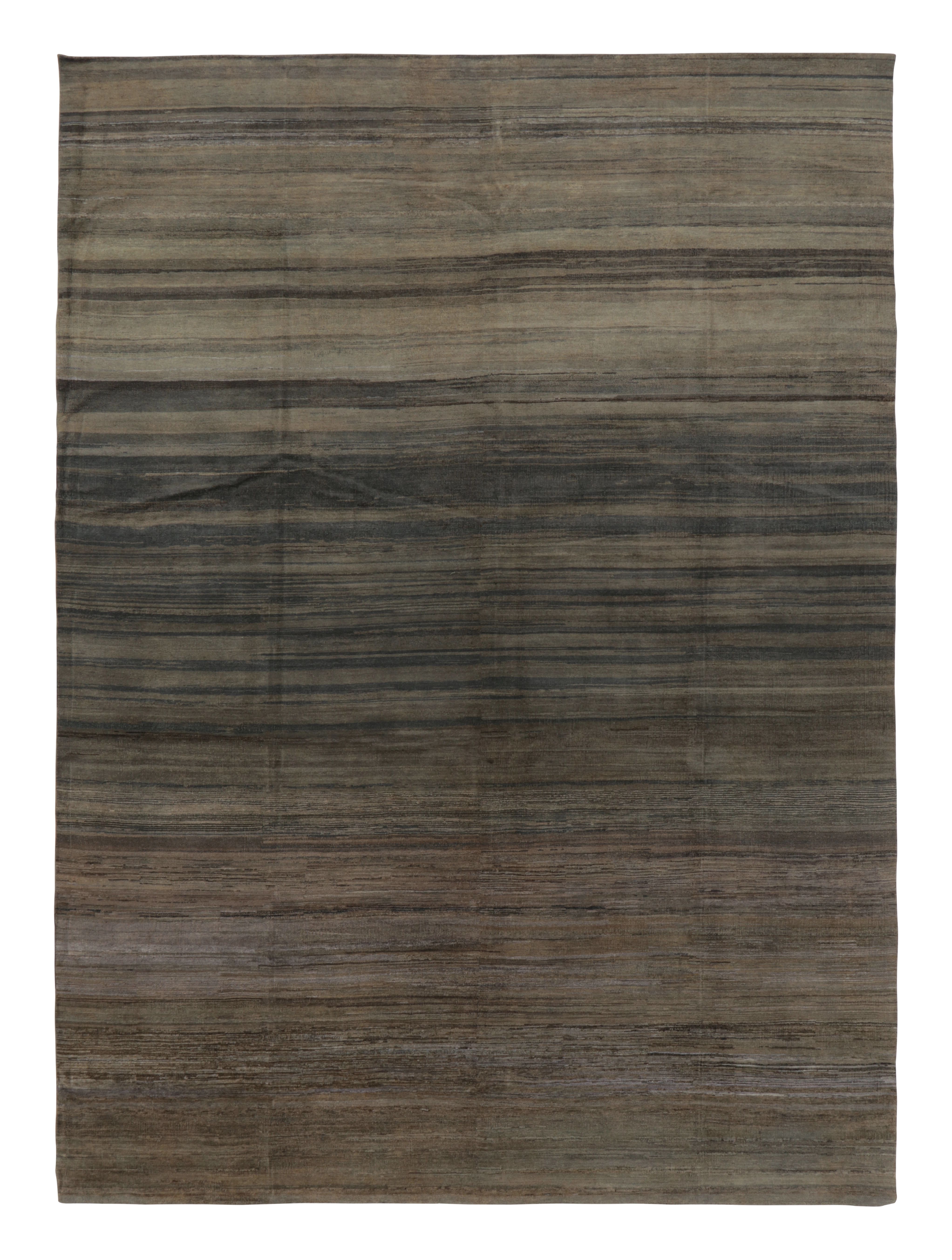Rug 
Kilim’s Modern Textural Rug, Rich Charcoal and Beige Tone-on-Tone Striae