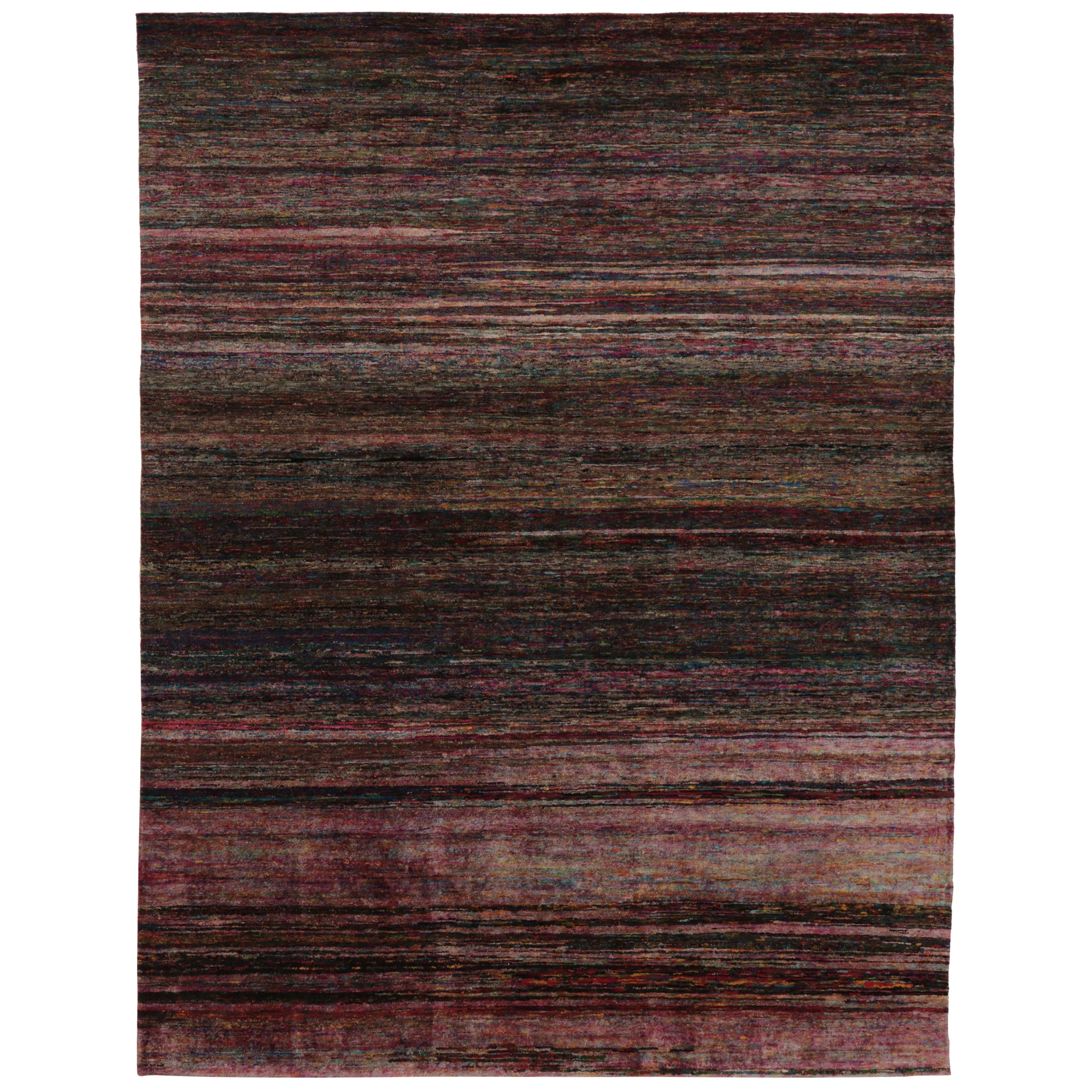 Rug 
Kilim’s Modern Textural Rug, Vibrant Polychromatic Striae over Pink Tones en vente