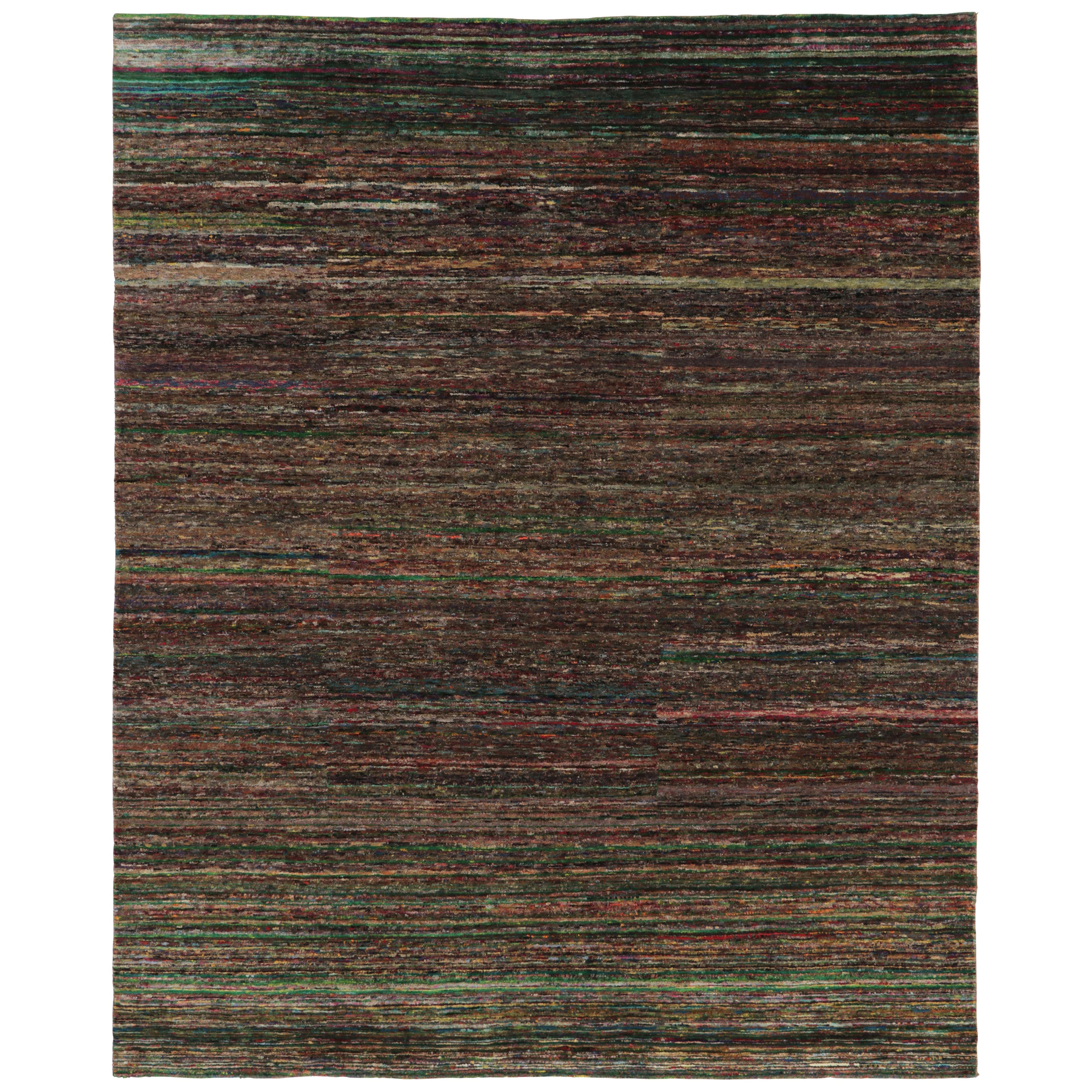 Rug 
Kilim’s Modern Textural Rug, Vibrant Polychromatic Striae over Purple Hues