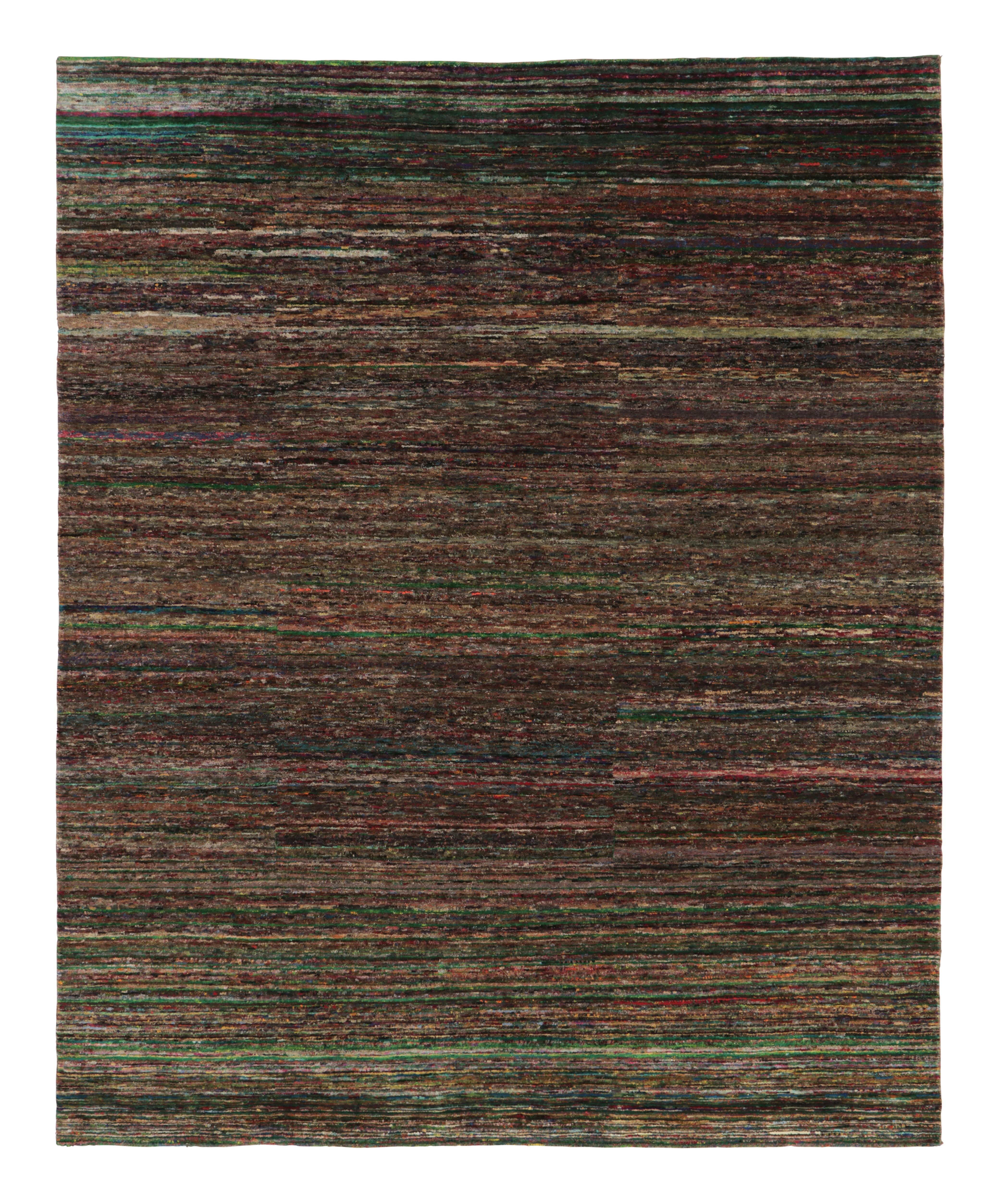 Rug 
Kilim’s Modern Textural Rug, Vibrant Polychromatic Striae over Purple Hues
