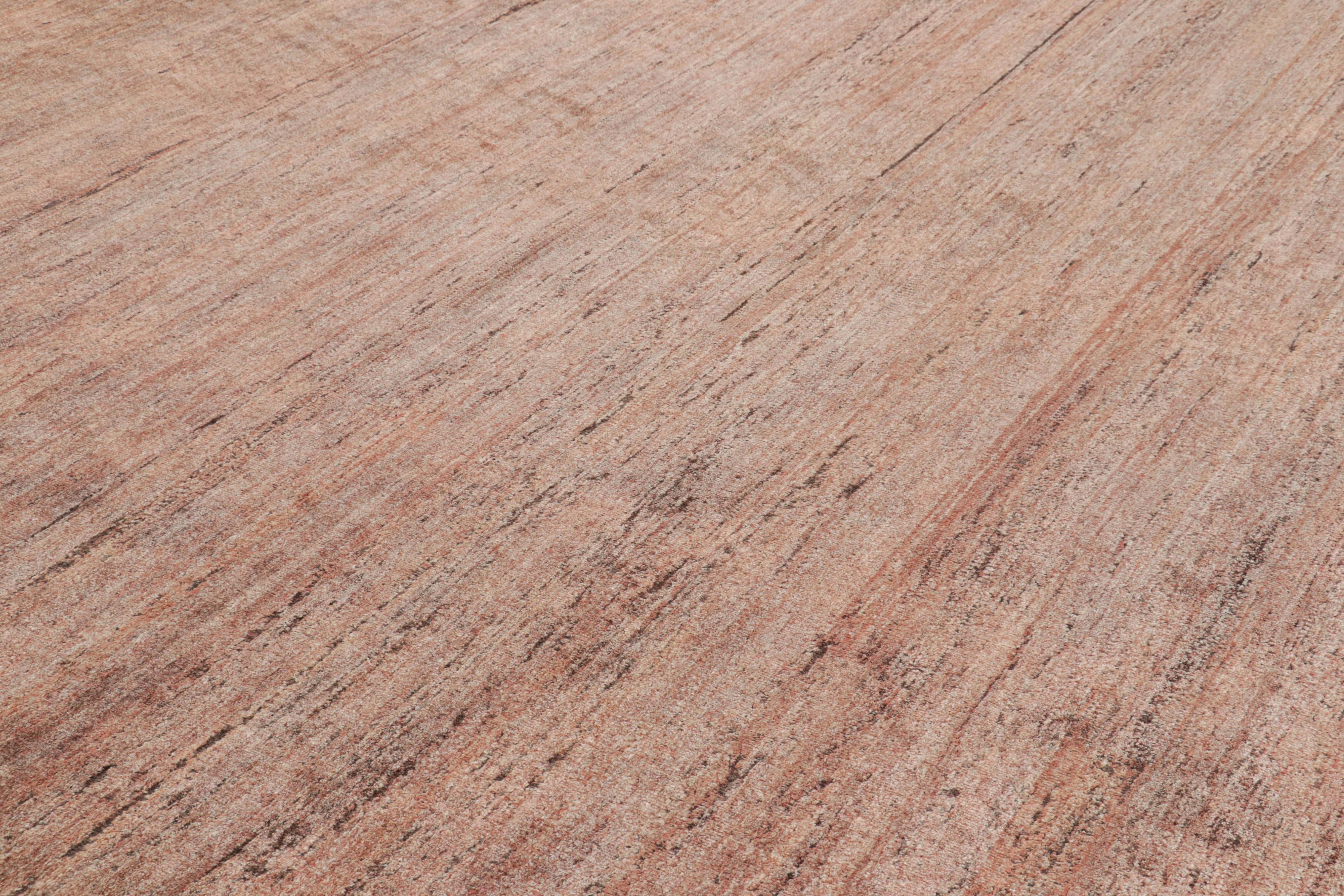 Indian Rug & Kilim’s Modern Textural Rug with Peach Pink and Beige Tones and Striae For Sale