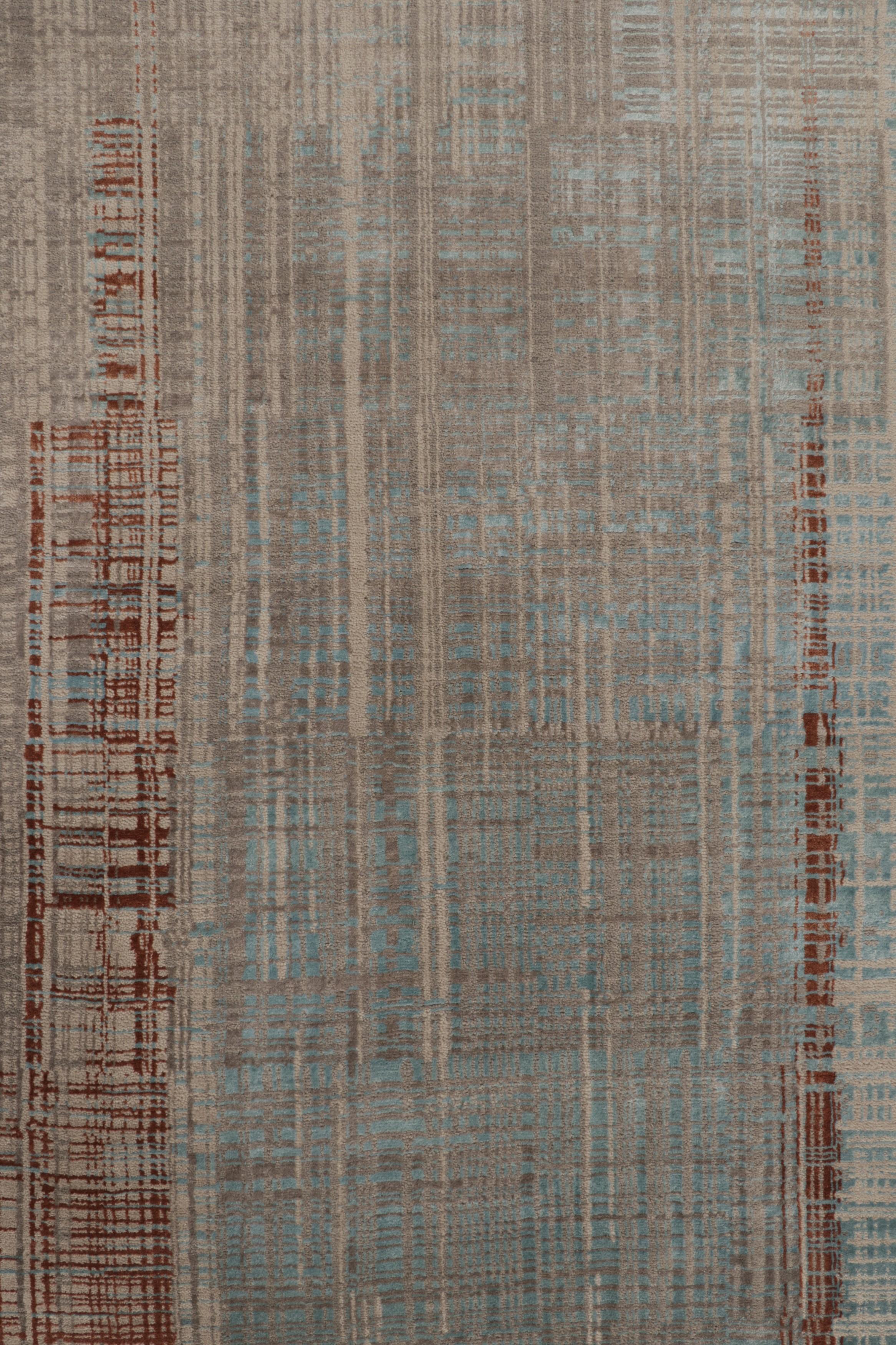 Tapis & Kilim's Modern Textural Runner in Beige & Blue Geometric Stripes & Striae Neuf - En vente à Long Island City, NY