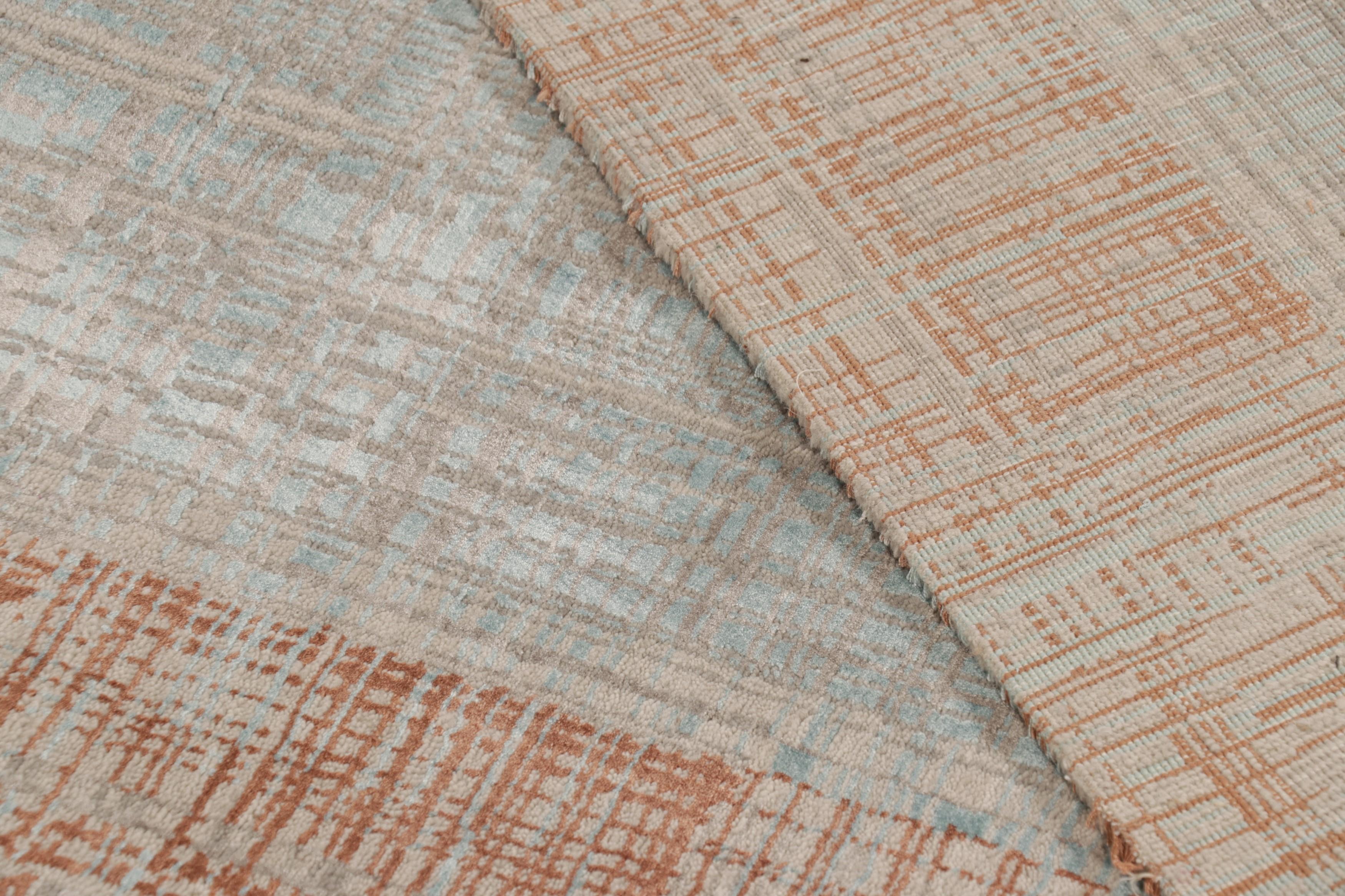 XXIe siècle et contemporain Tapis & Kilim's Modern Textural Runner in Beige & Blue Geometric Stripes & Striae en vente