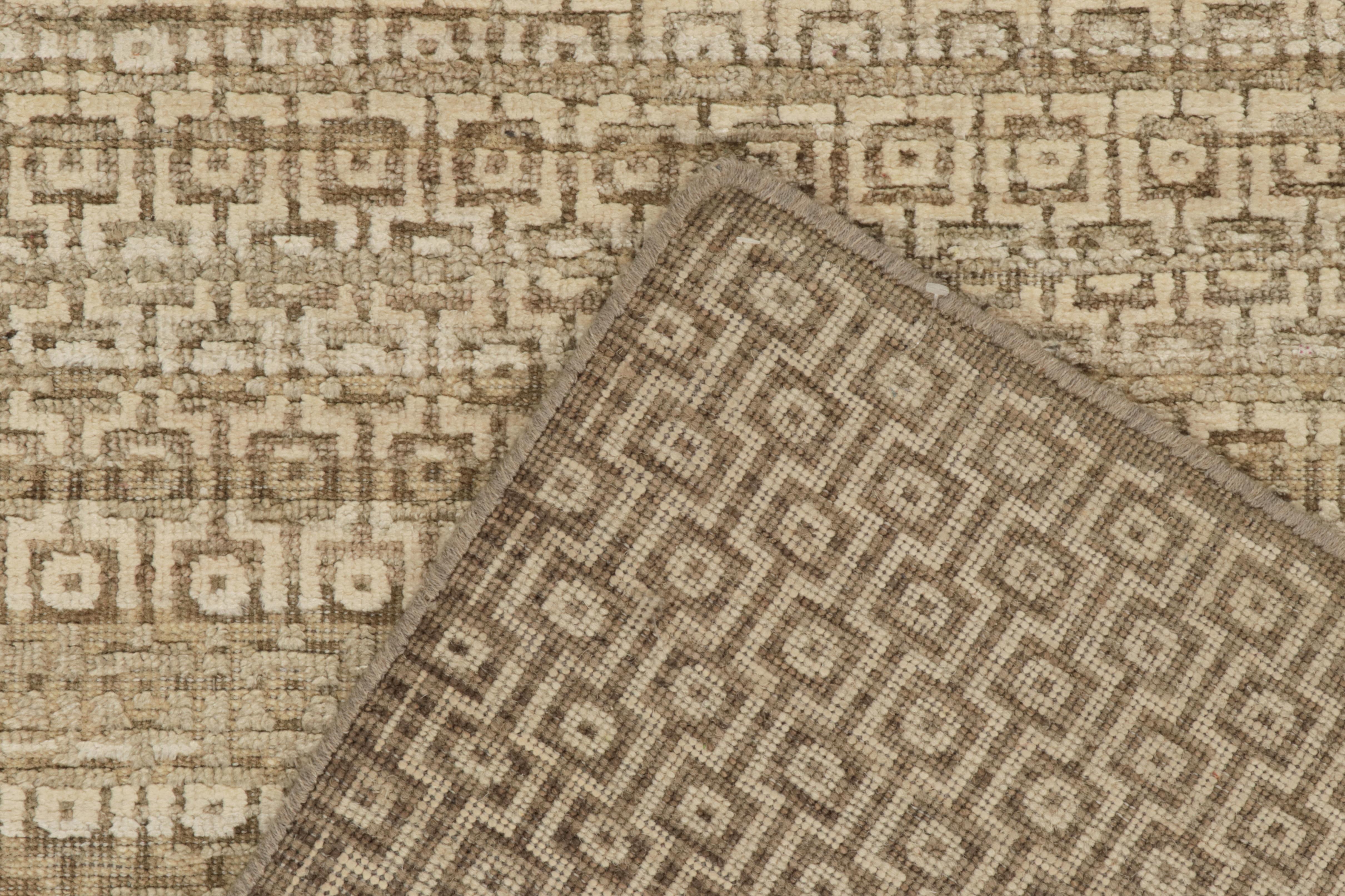 Wool Rug & Kilim’s Modern Textural Runner in Beige-Brown and White Geometric Patterns For Sale