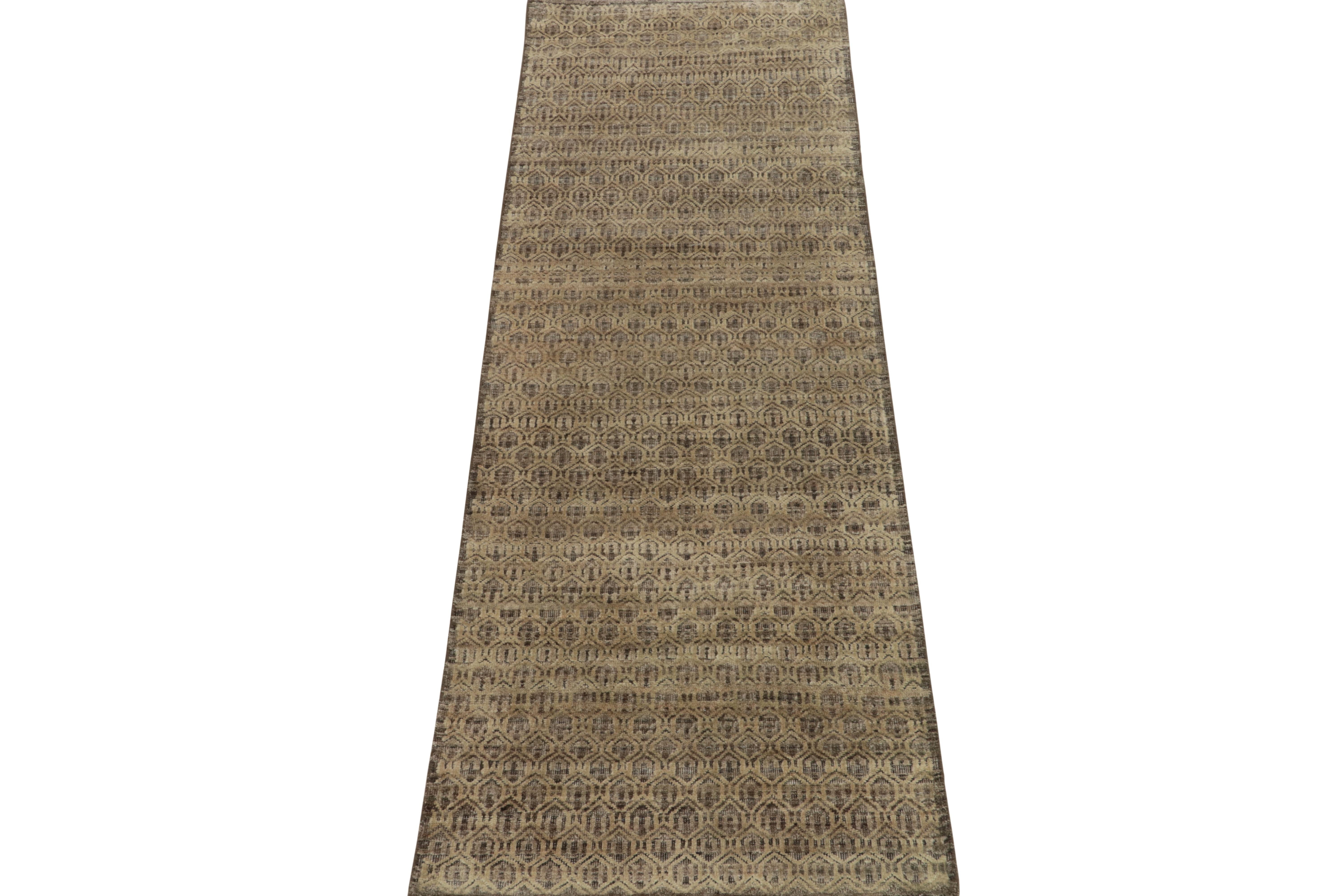 Indian Rug & Kilim’s Modern Textural Runner in Beige-Brown High-Low Geometric Patterns For Sale