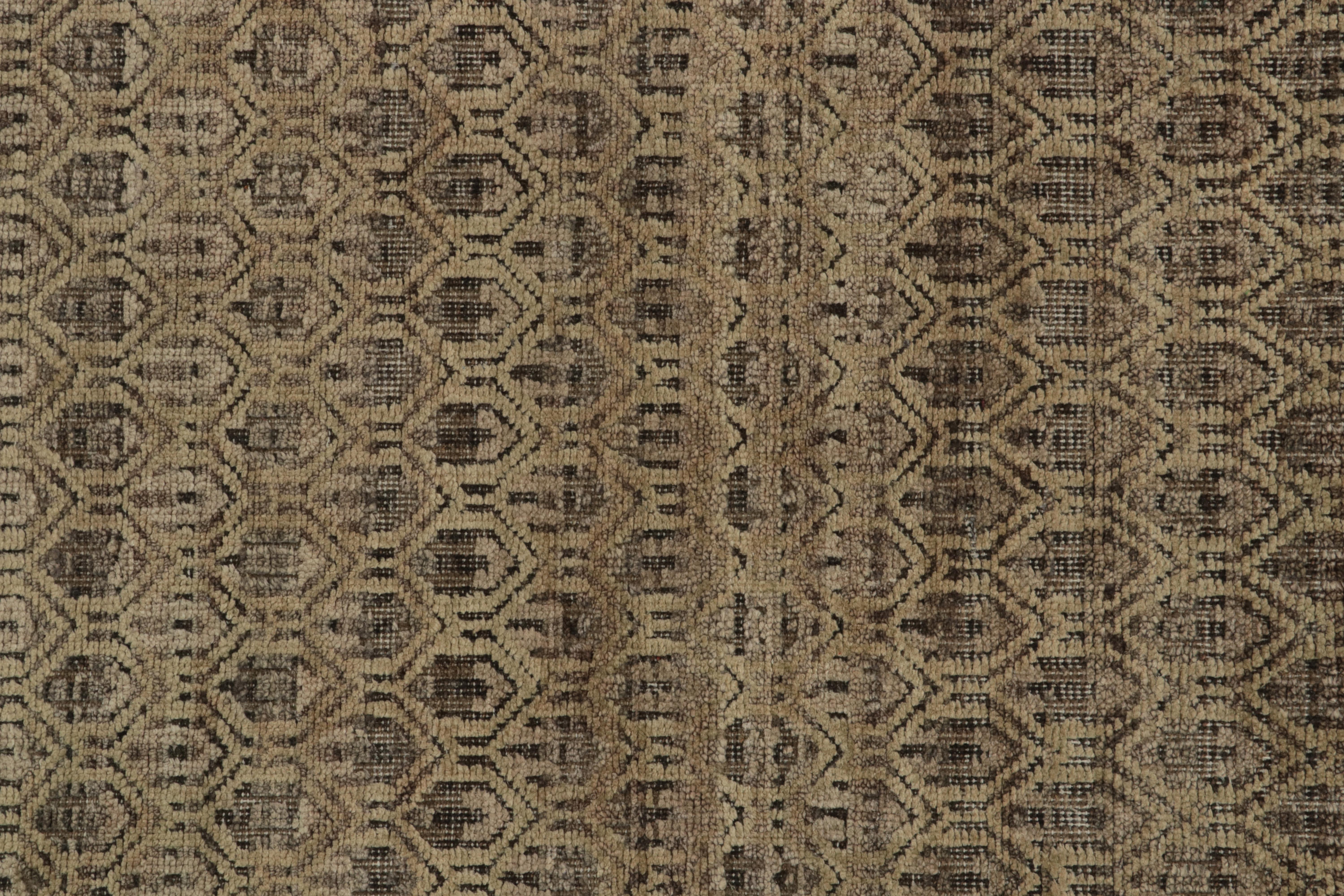 Contemporary Rug & Kilim’s Modern Textural Runner in Beige-Brown High-Low Geometric Patterns For Sale