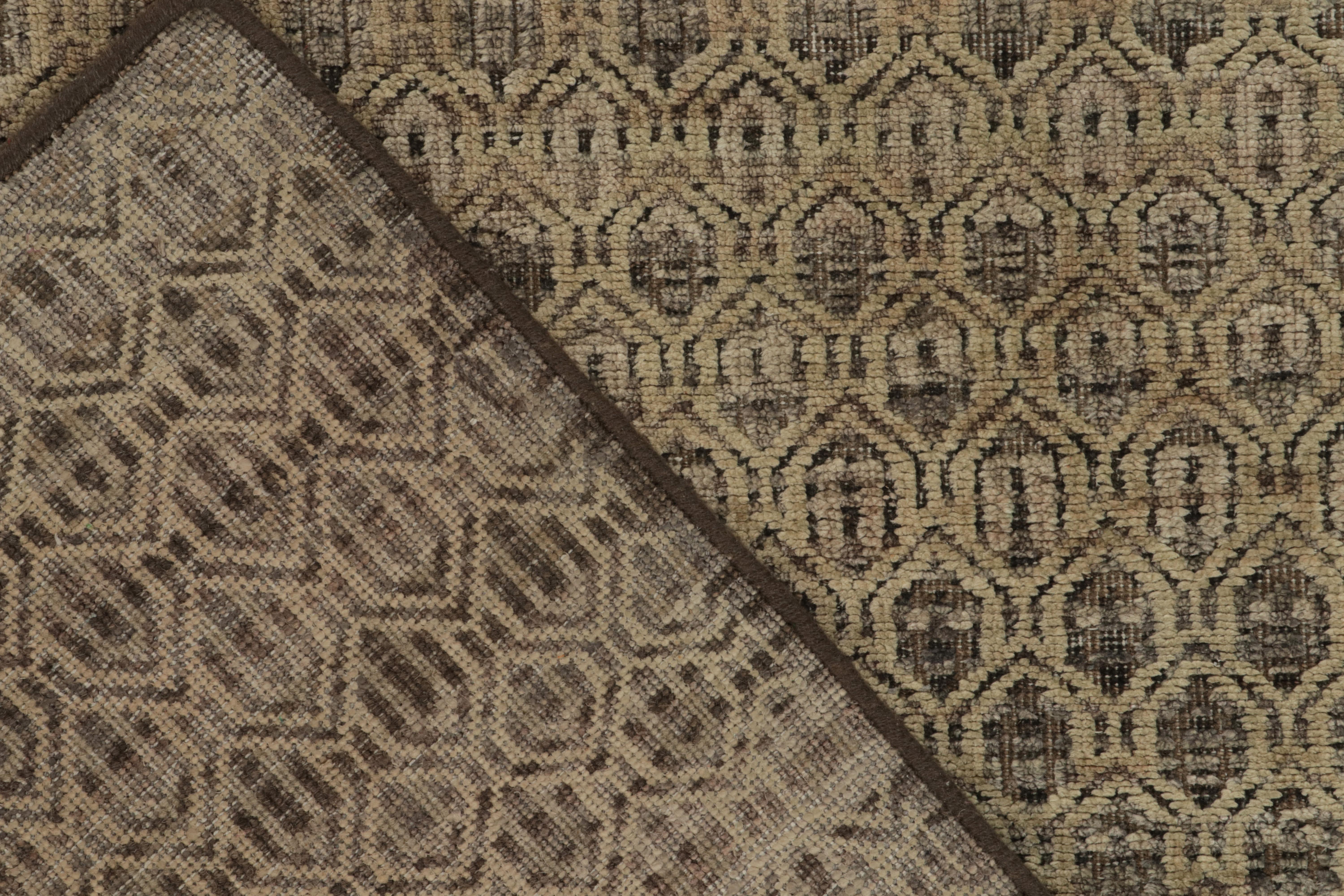 Wool Rug & Kilim’s Modern Textural Runner in Beige-Brown High-Low Geometric Patterns For Sale