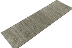 Rug & Kilim’s Modern Textural Runner in Beige, White & Blue Geometric Pattern