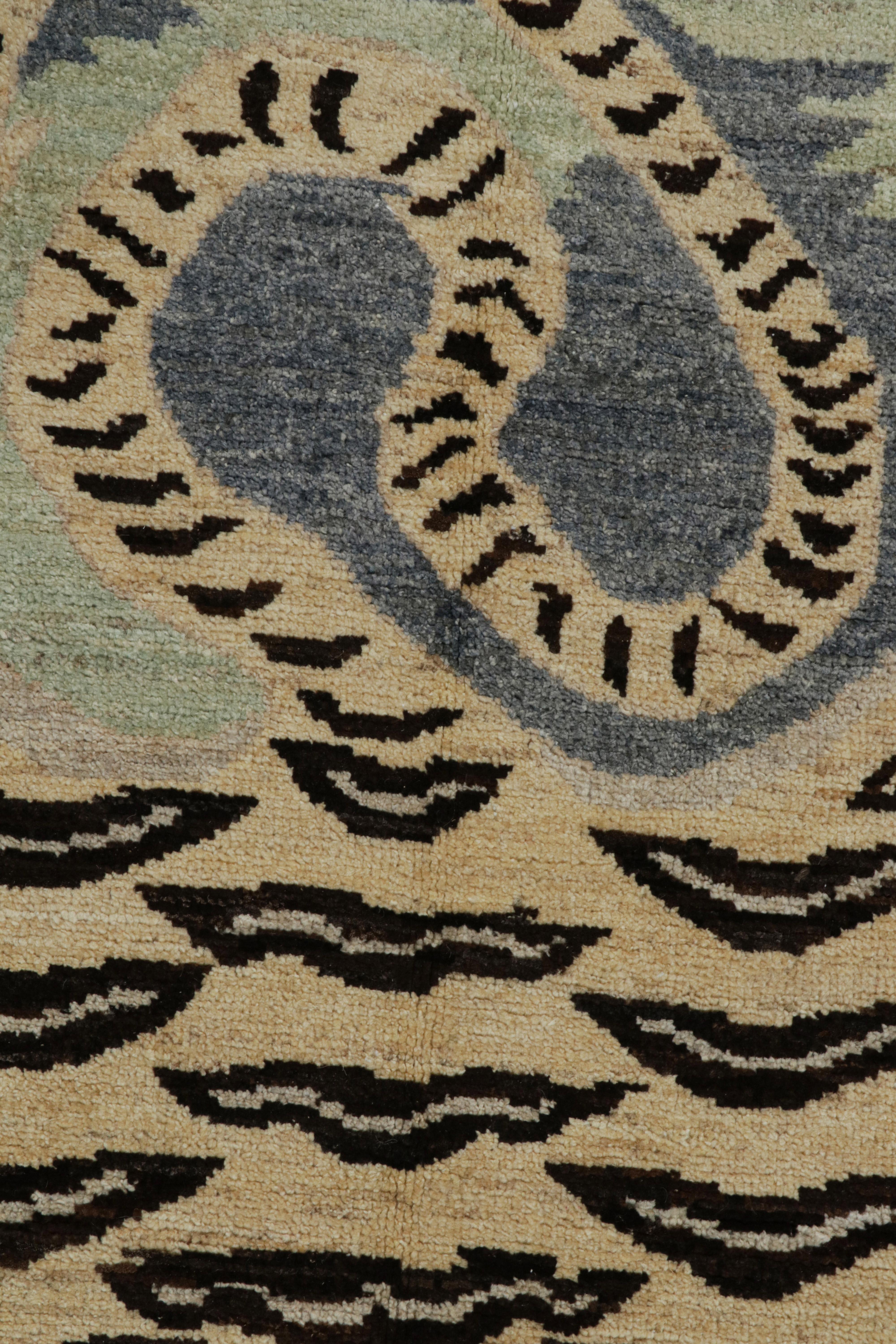 Contemporary Rug & Kilim’s Modern Tibetan Tiger Skin Pictorial Runner Rug