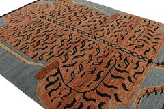 Rug & Kilim’s Modern Tiger Pictorial Rug Design in Burnt Orange and Blue
