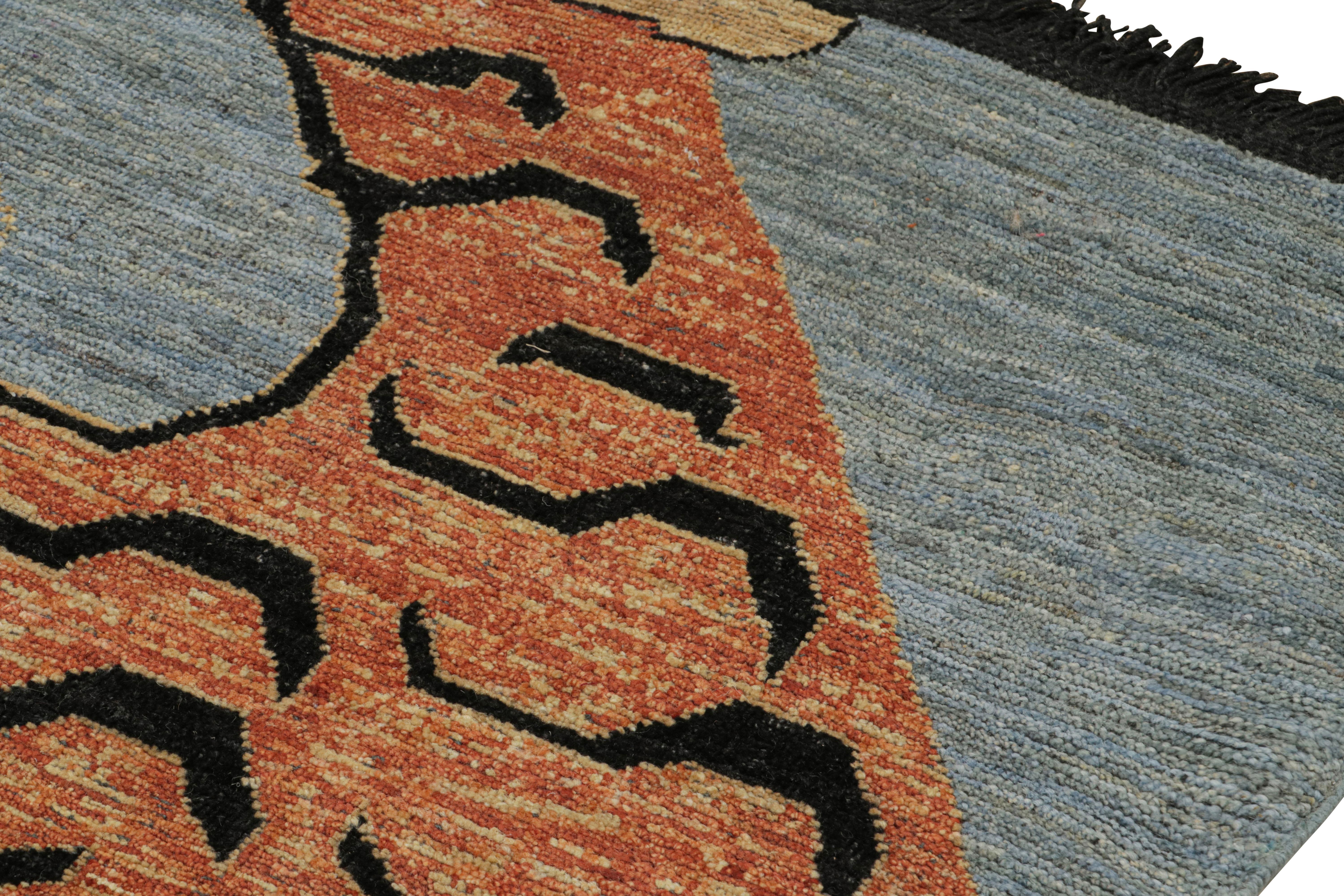 Annodato a mano Rug & Kilim: il design del tappeto pittorico Tiger moderno in arancione e blu bruciato in vendita