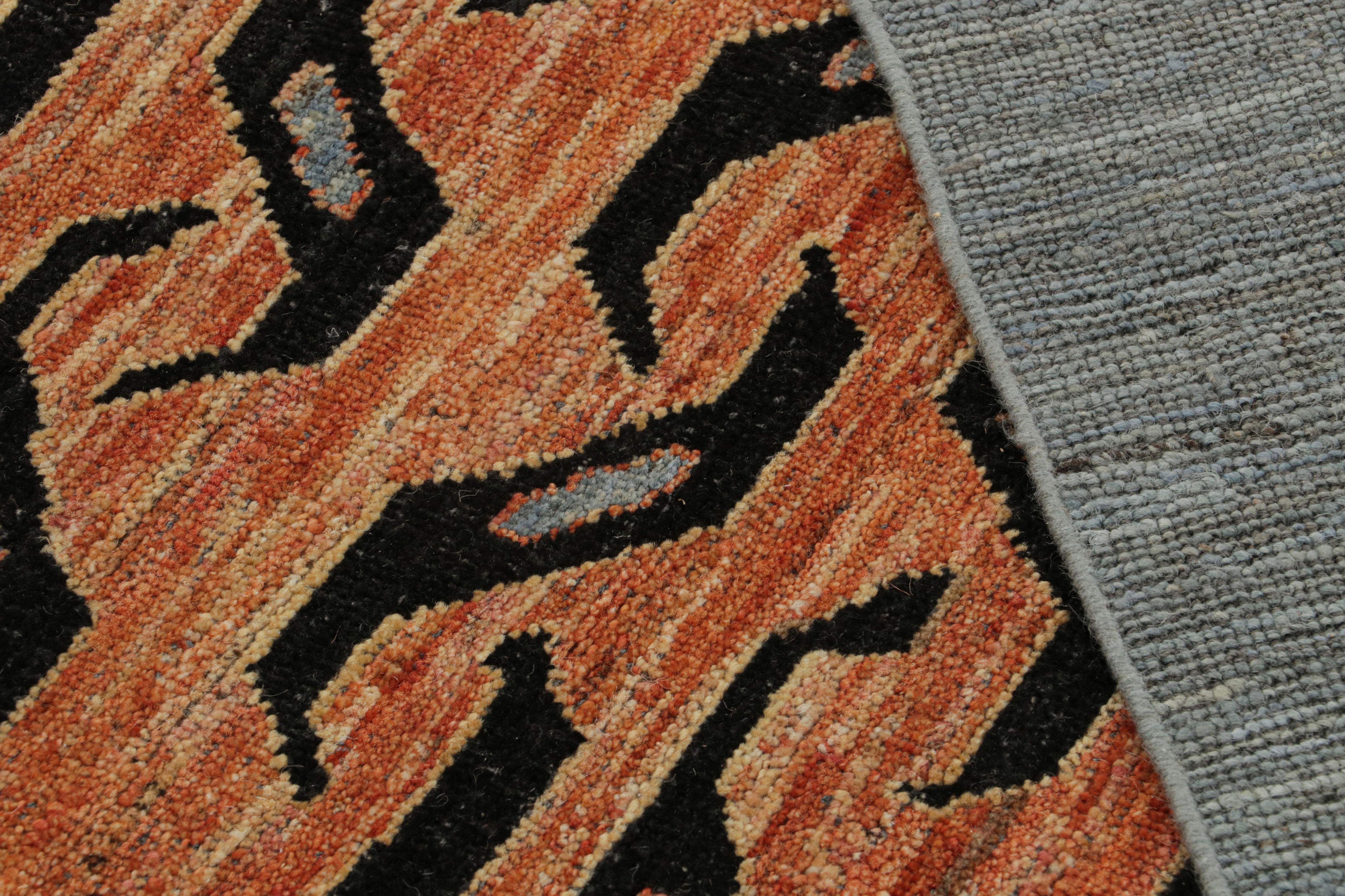 Wool Rug & Kilim’s Modern Tiger Pictorial Rug Design in Burnt Orange and Blue For Sale