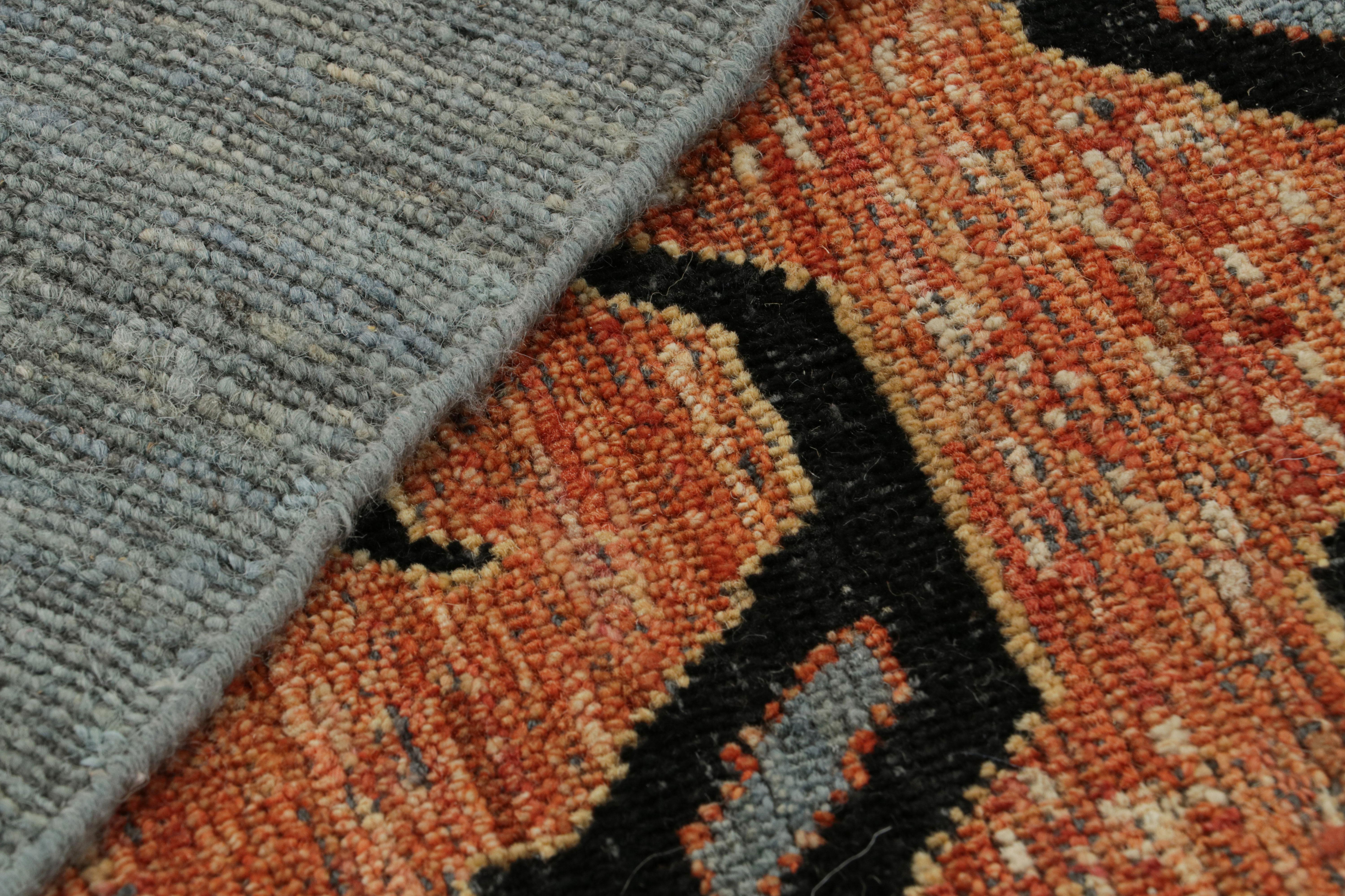 Wool Rug & Kilim’s Modern Tiger Pictorial Rug Design in Burnt Orange and Blue For Sale