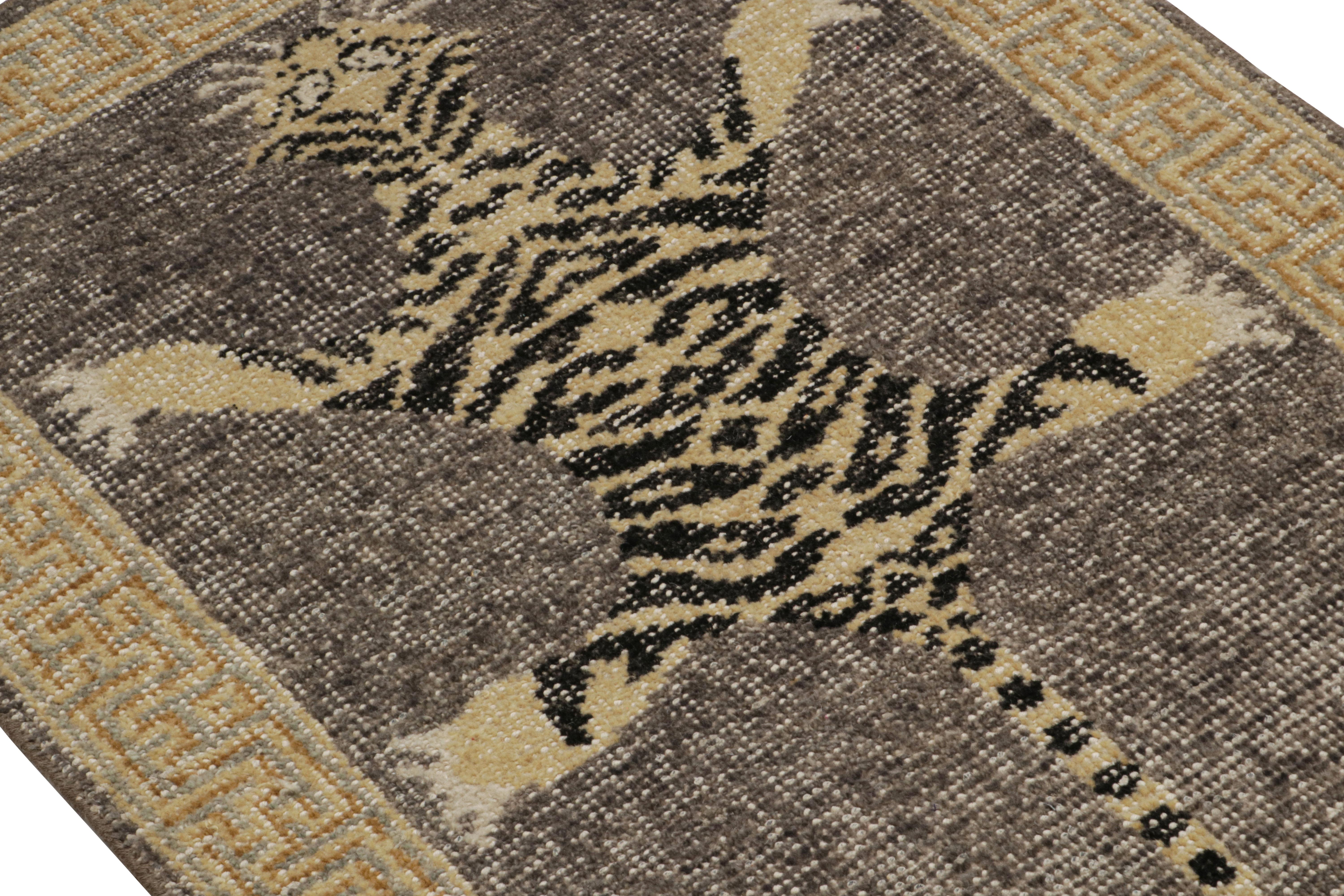 Hand-Knotted Rug & Kilim’s Modern Tiger Skin Accent Pictorial Rug in Gray, Beige and Black For Sale