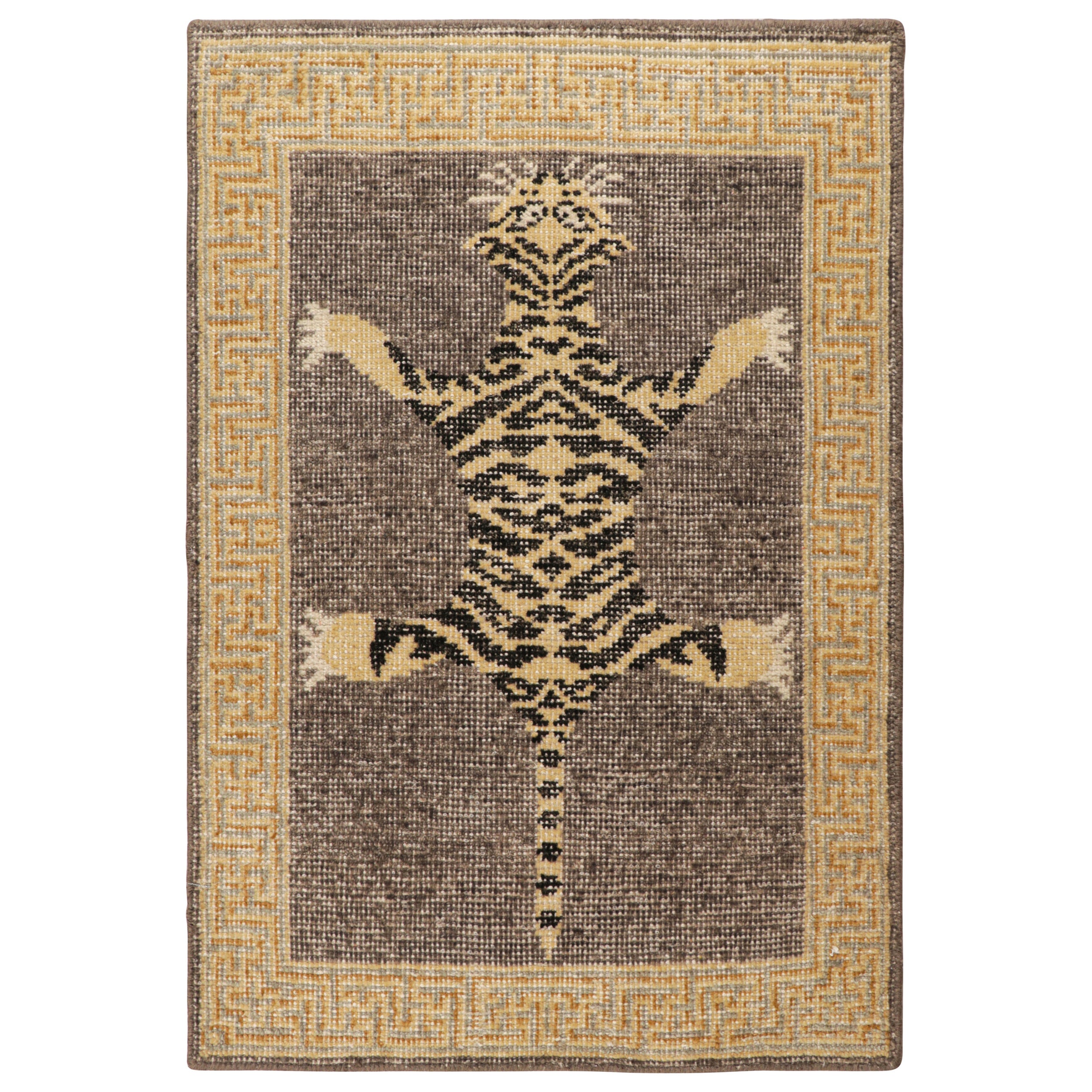 Rug & Kilim’s Modern Tiger Skin Accent Pictorial Rug in Gray, Beige and Black