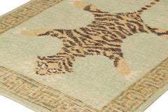 Rug & Kilim’s Modern Tiger Skin Accent Pictorial Rug in Green, Beige and Black