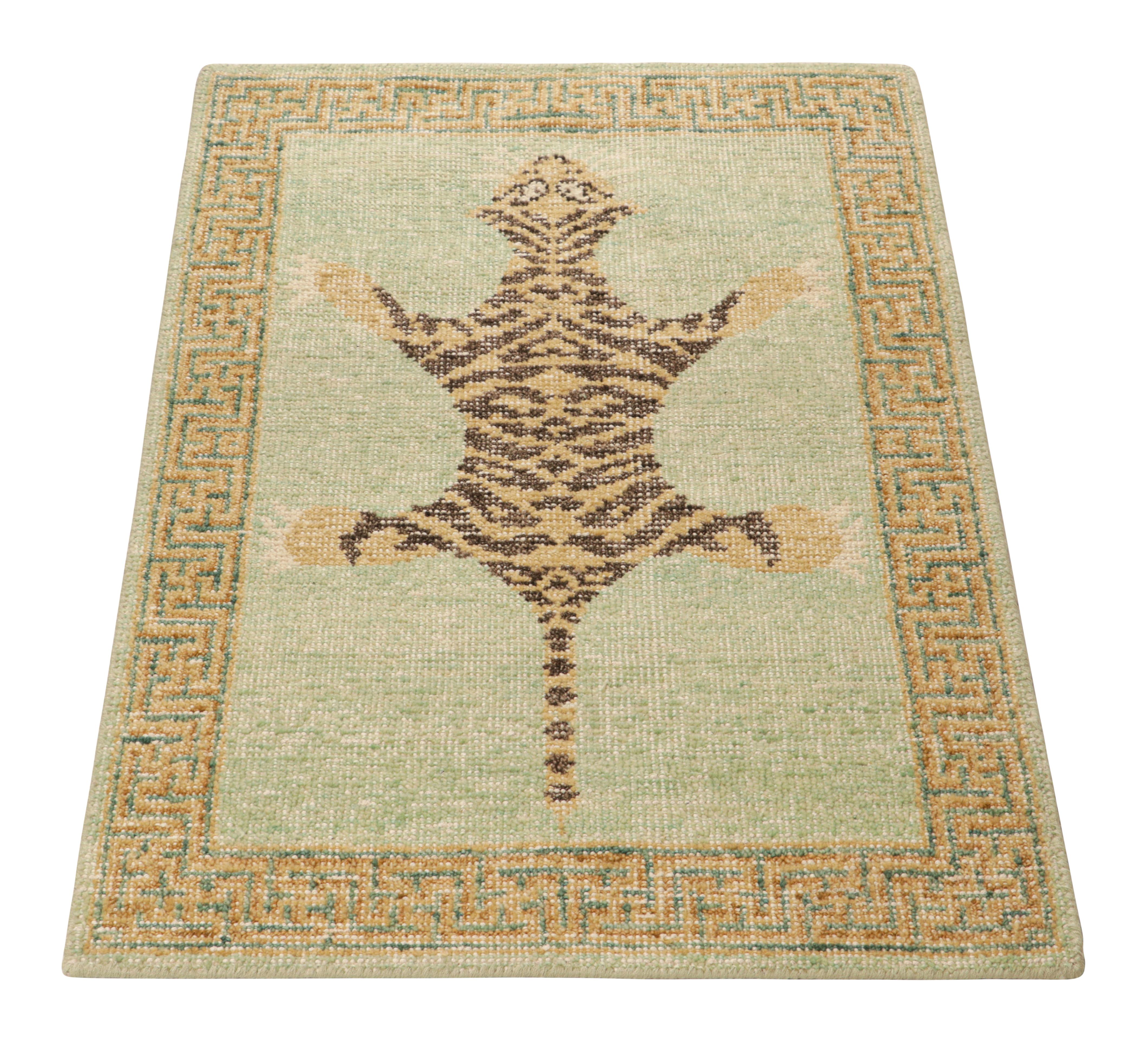 Rug & Kilim’s Modern Tiger Skin Accent Pictorial Rug in Green, Beige and Black In New Condition For Sale In Long Island City, NY