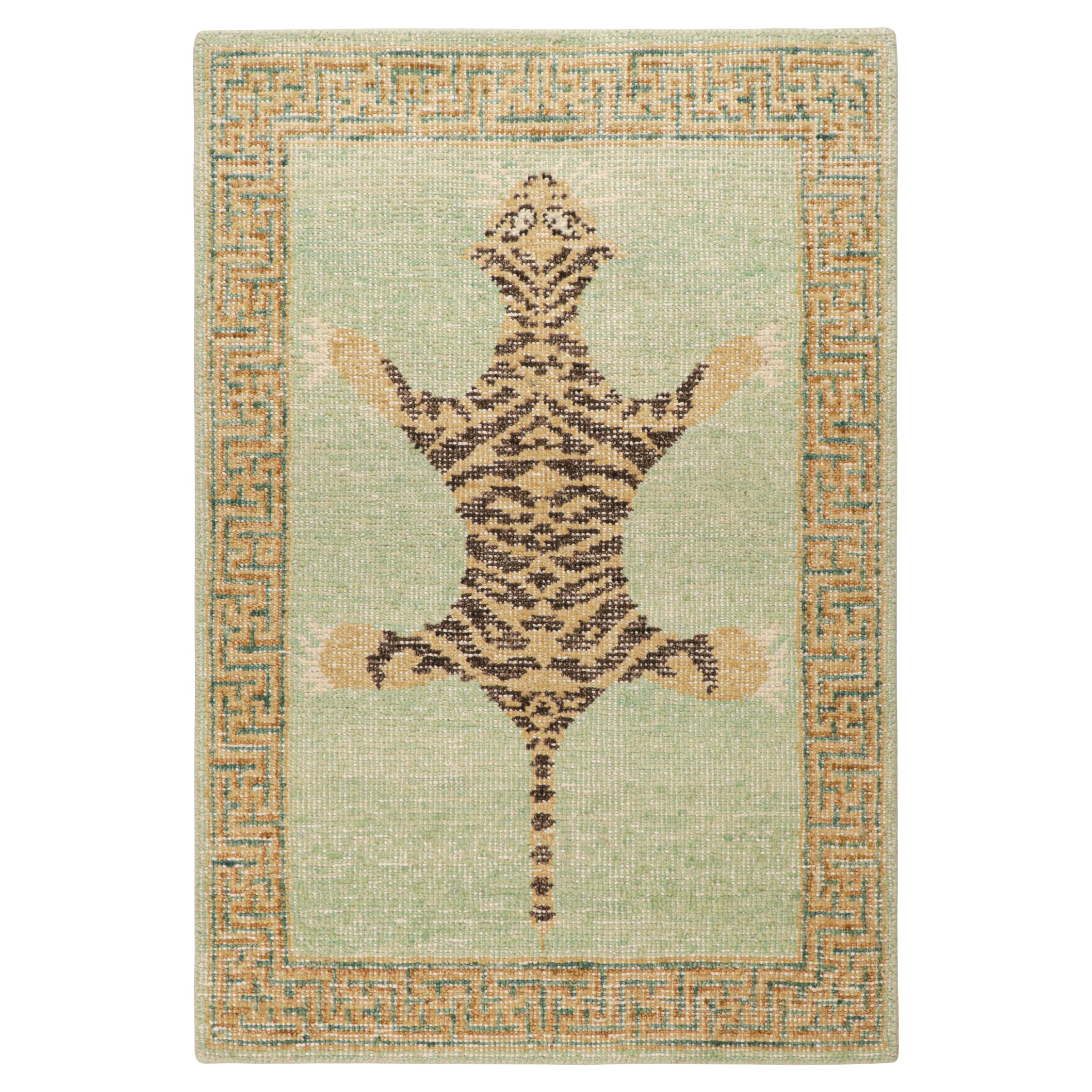 Rug & Kilim’s Modern Tiger Skin Accent Pictorial Rug in Green, Beige and Black