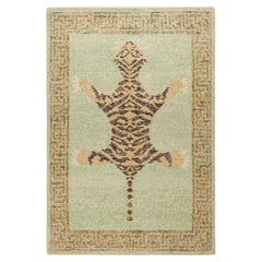 Rug & Kilim’s Modern Tiger Skin Accent Pictorial Rug in Green, Beige and Black