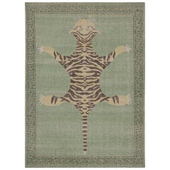 Rug & Kilim's Modern Tiger Skin Pictorial Rug in Grün, Beige und Braun