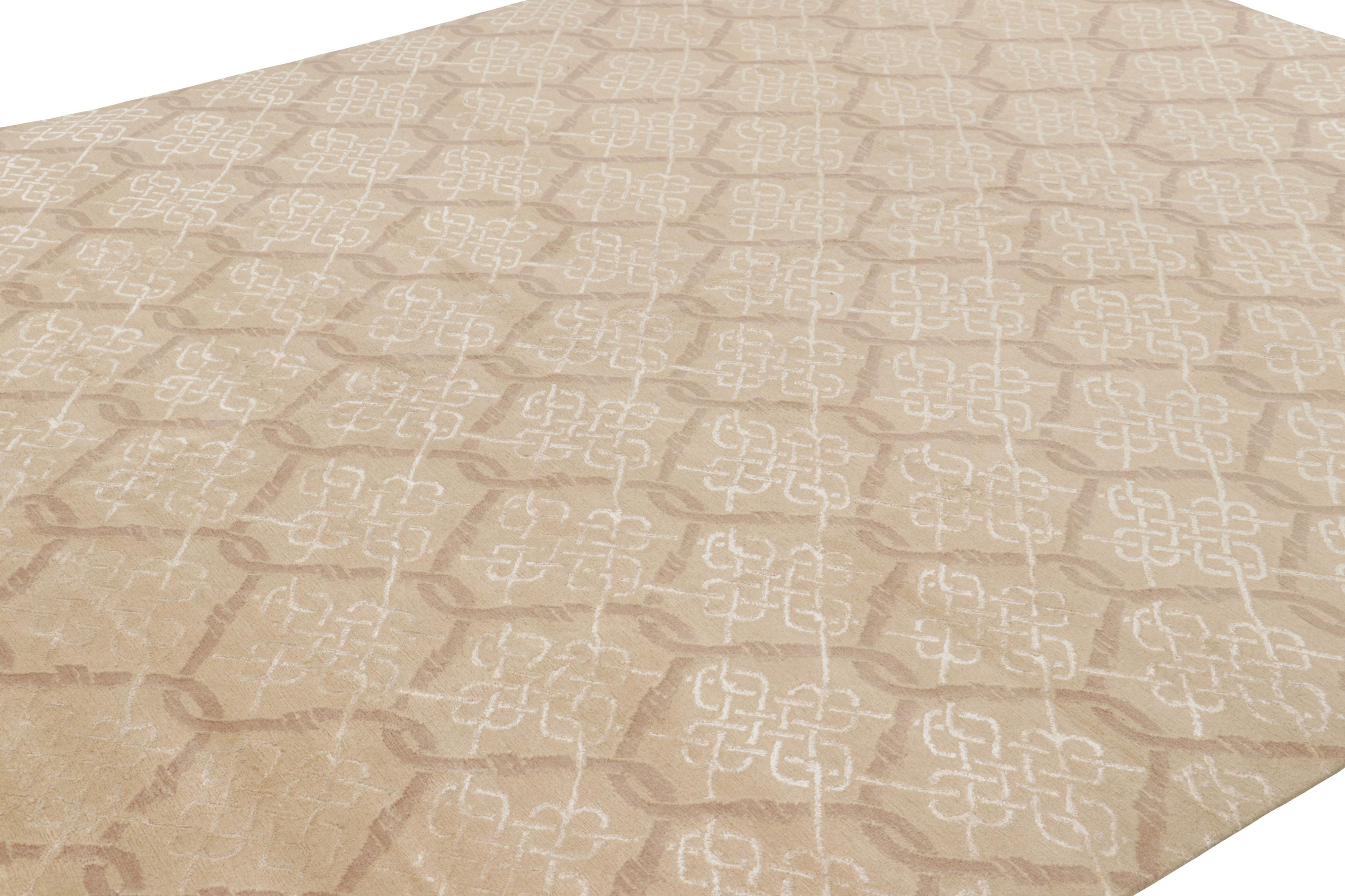 Made with hand-knotted wool and silk in one of our most luxurious Nepalese pile constructions, this 9x11 rug is the latest addition to the Modern Classics collection by Rug & Kilim. 

On the Design: 

This transitional rug enjoys beige and cream