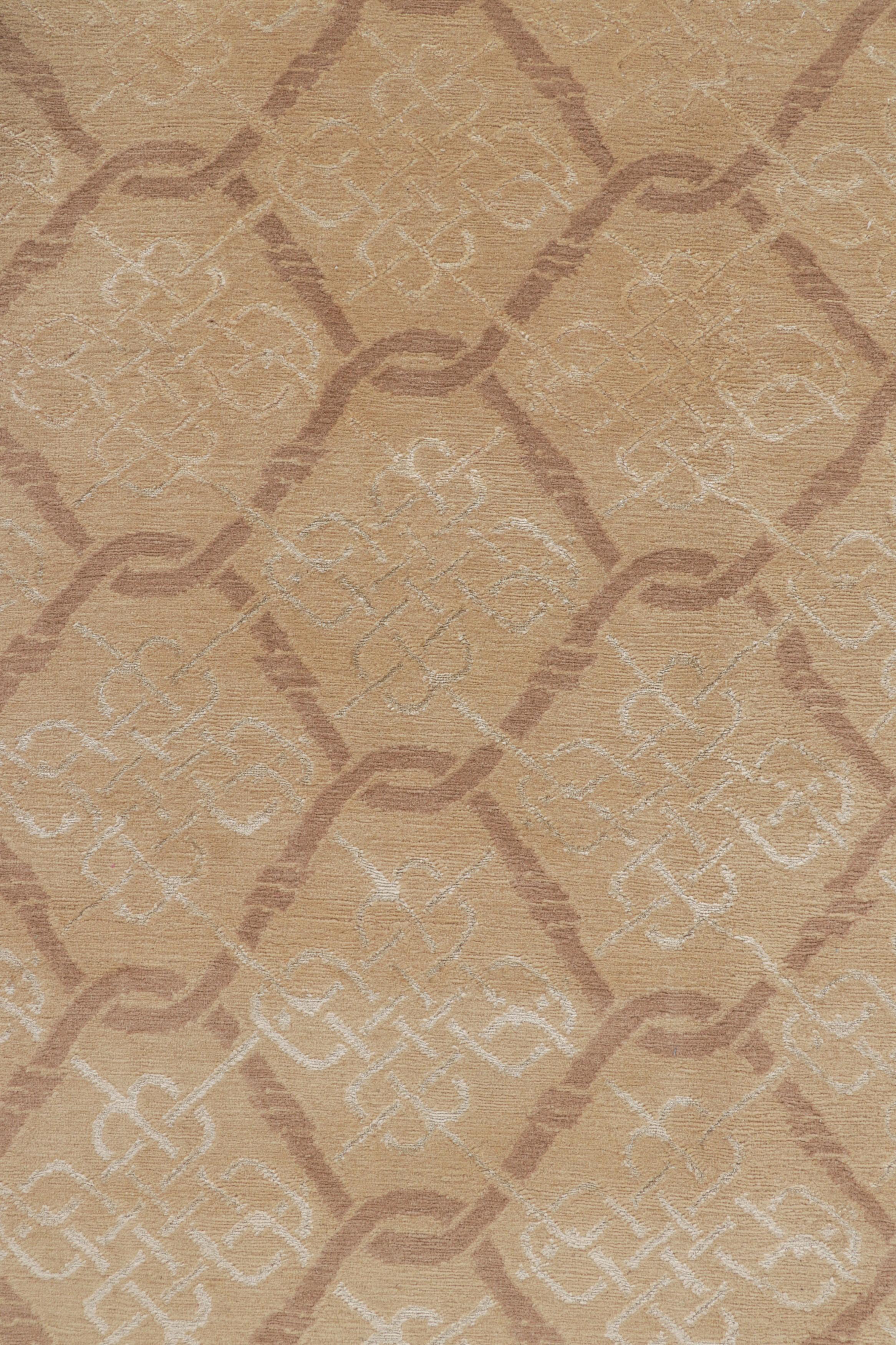 Nepalese Rug & Kilim’s Modern Transitional Geometric Beige-Brown Rug For Sale