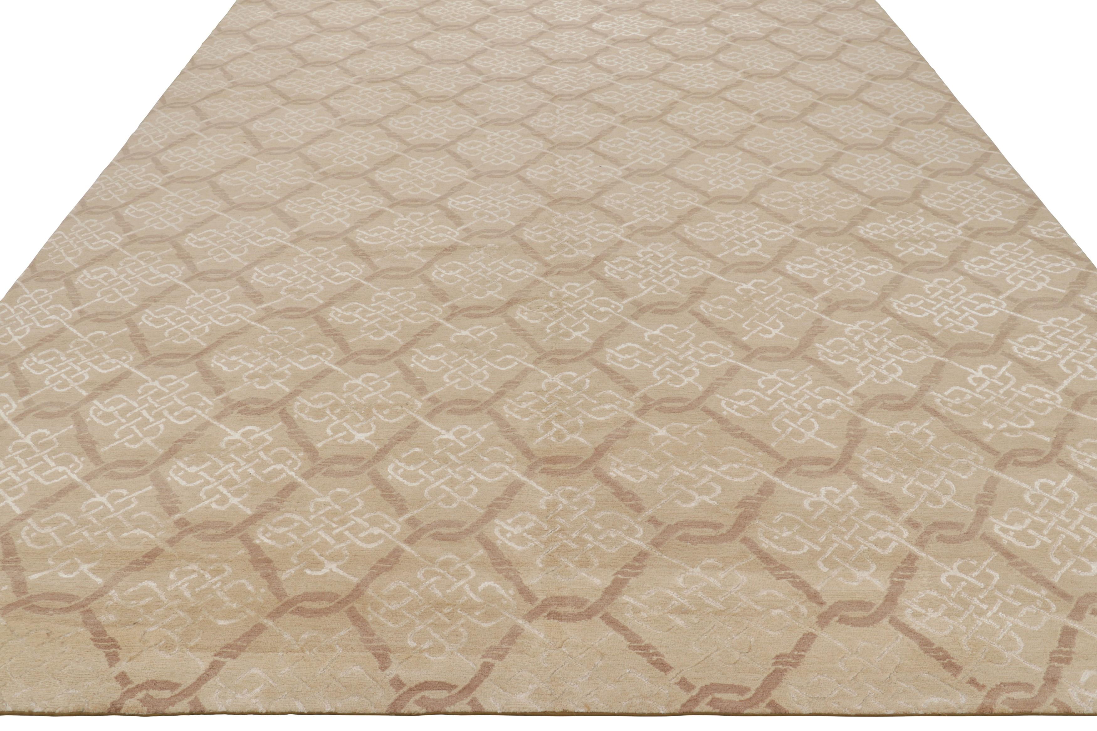 Hand-Knotted Rug & Kilim’s Modern Transitional Geometric Beige-Brown Rug For Sale
