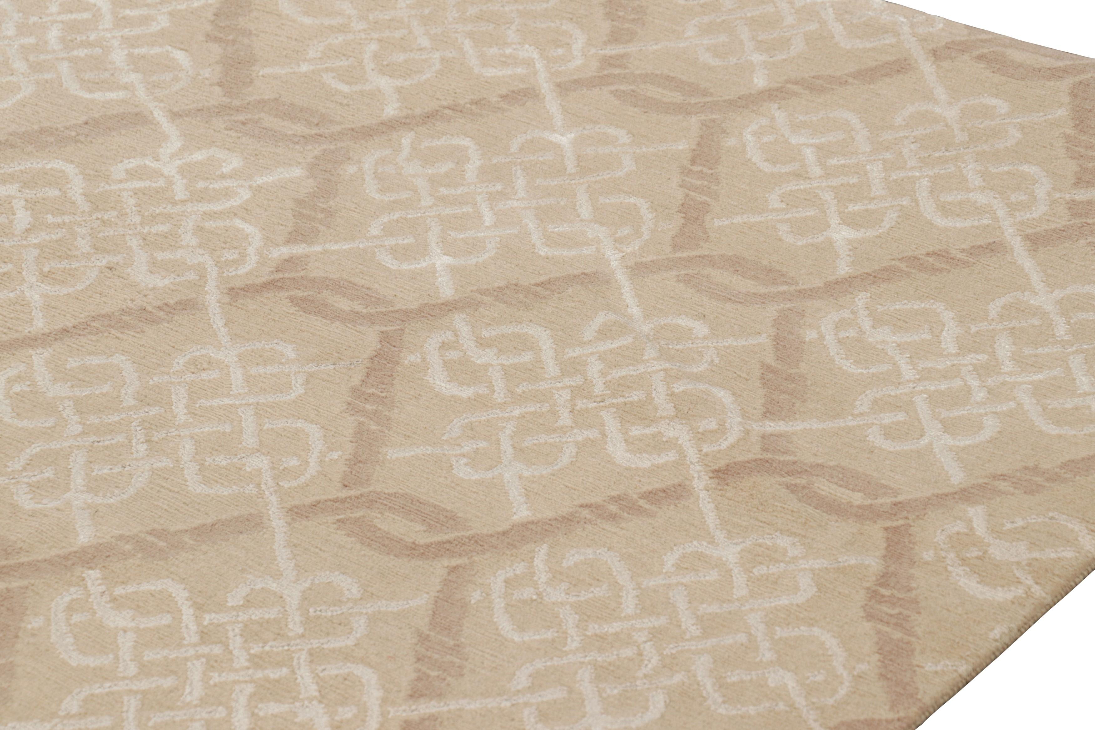 Contemporary Rug & Kilim’s Modern Transitional Geometric Beige-Brown Rug For Sale