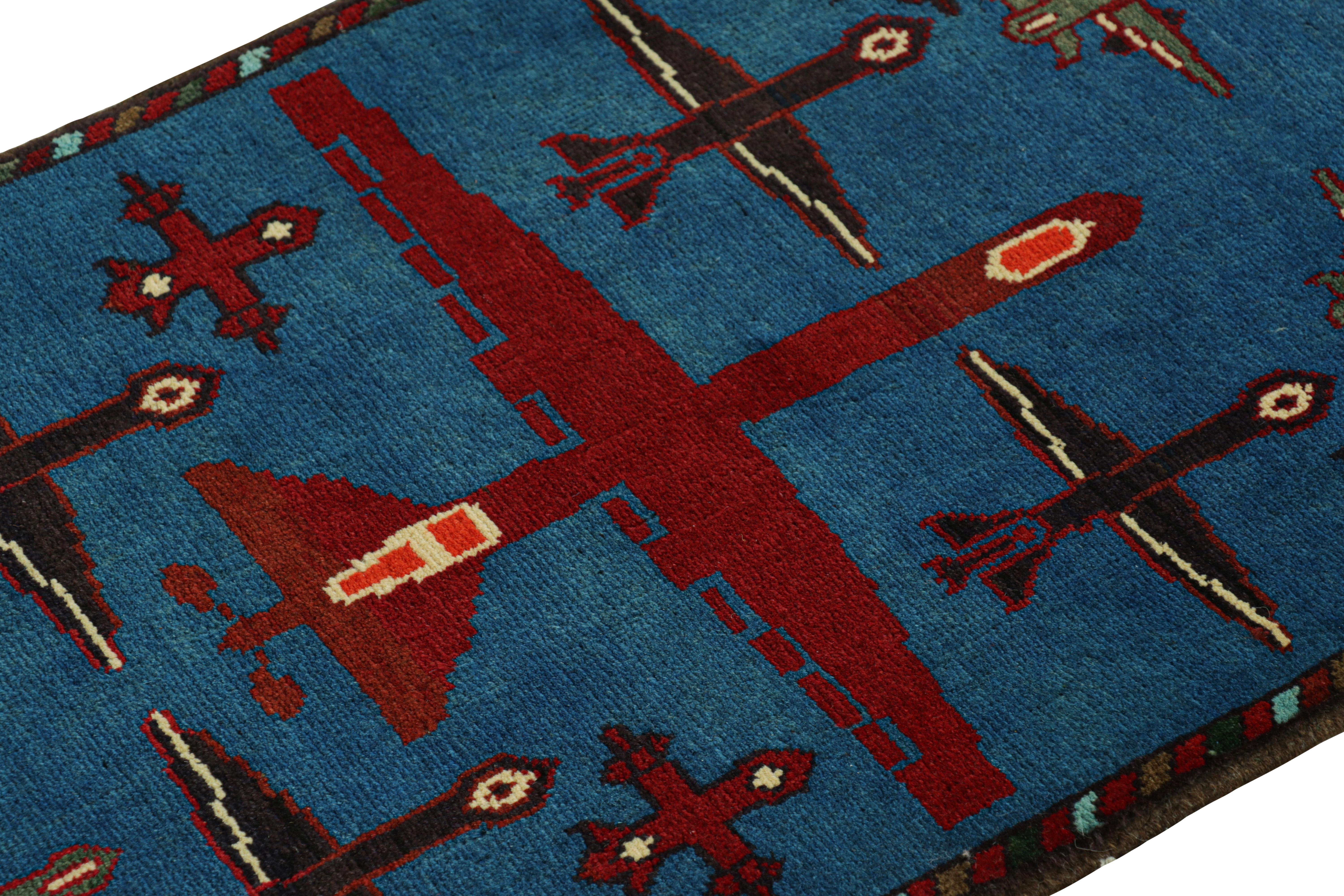 Hand knotted in wool, this 2x3 modern pictorial rug represents a new line of tribal carpets in the Modern Classics Collection by Rug & Kilim. Each piece represents the work of women weavers in Afghanistan, preserving the rich tradition of their