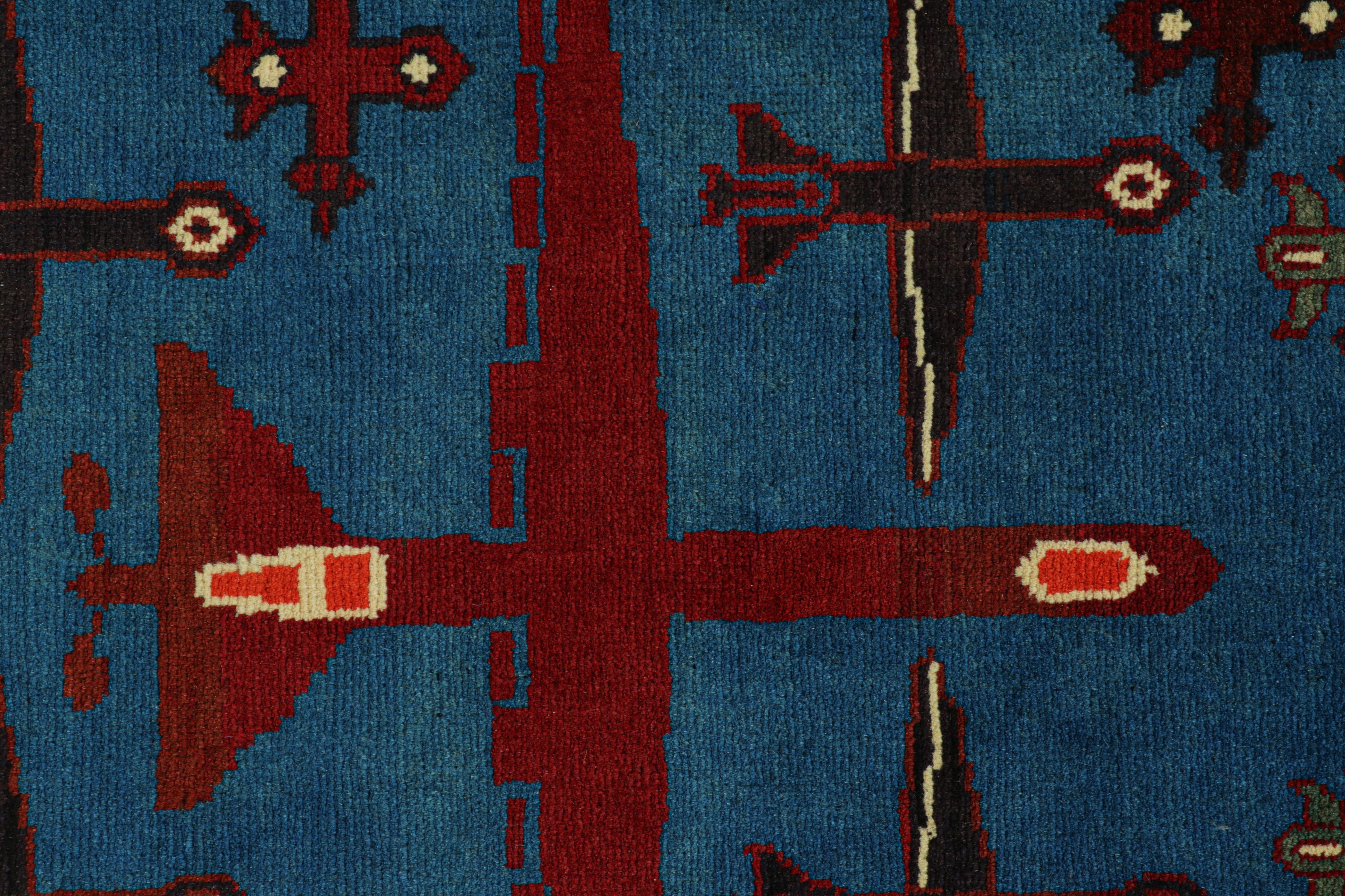 Afghan Rug & Kilim’s Modern Tribal Rug in Blue with Airplane Pictorials For Sale