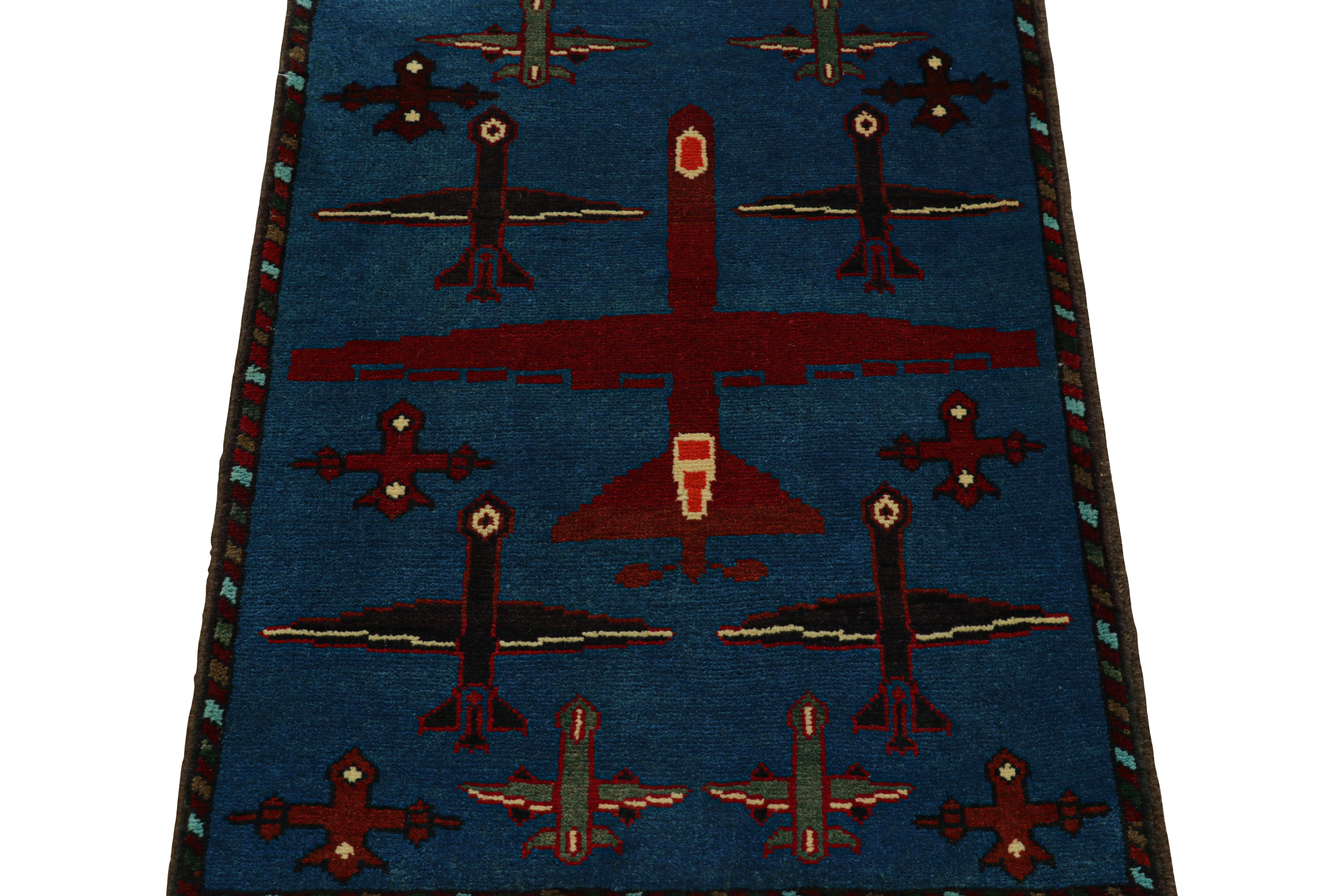 Rug & Kilim’s Modern Tribal Rug in Blue with Airplane Pictorials In New Condition For Sale In Long Island City, NY