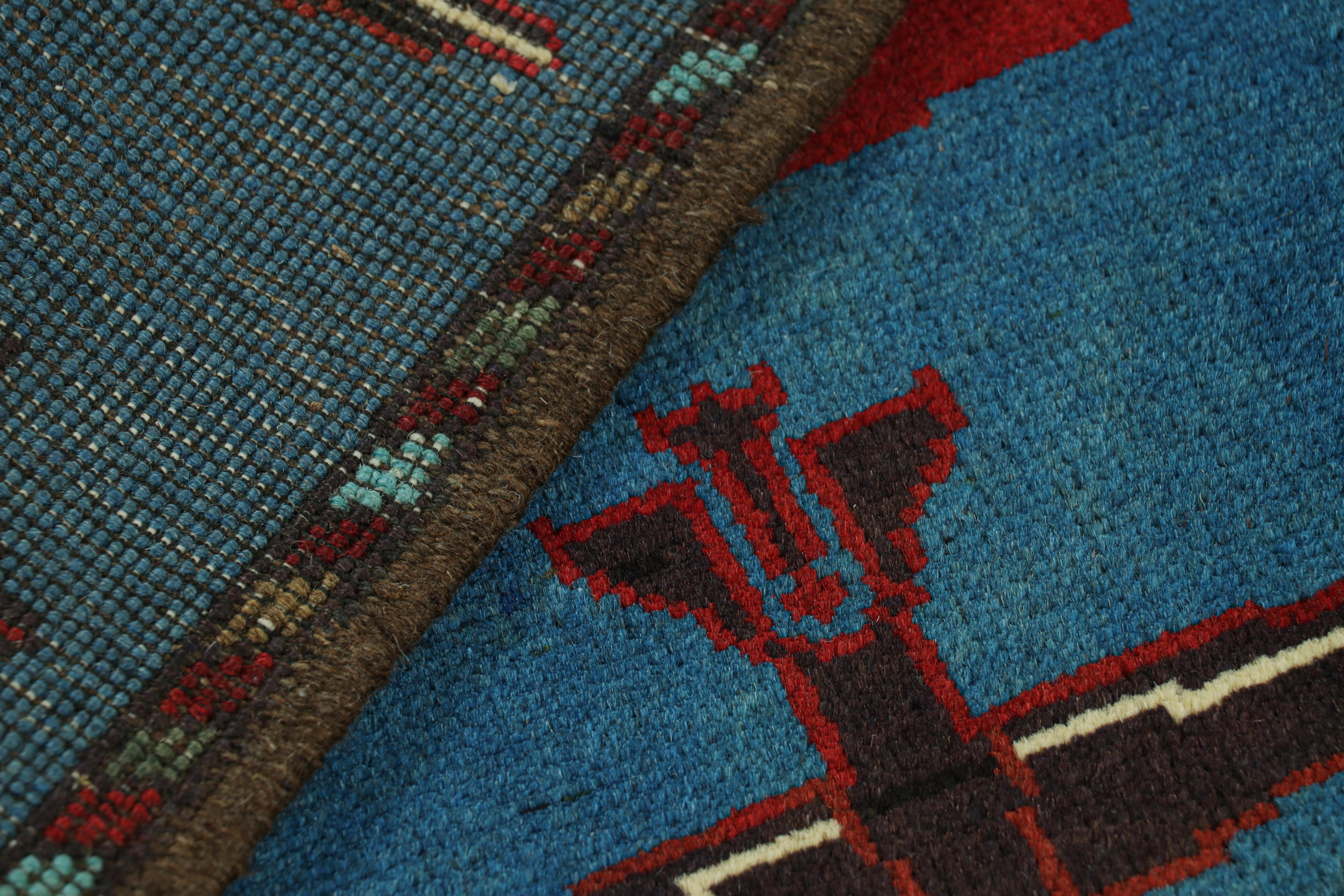 Wool Rug & Kilim’s Modern Tribal Rug in Blue with Airplane Pictorials For Sale