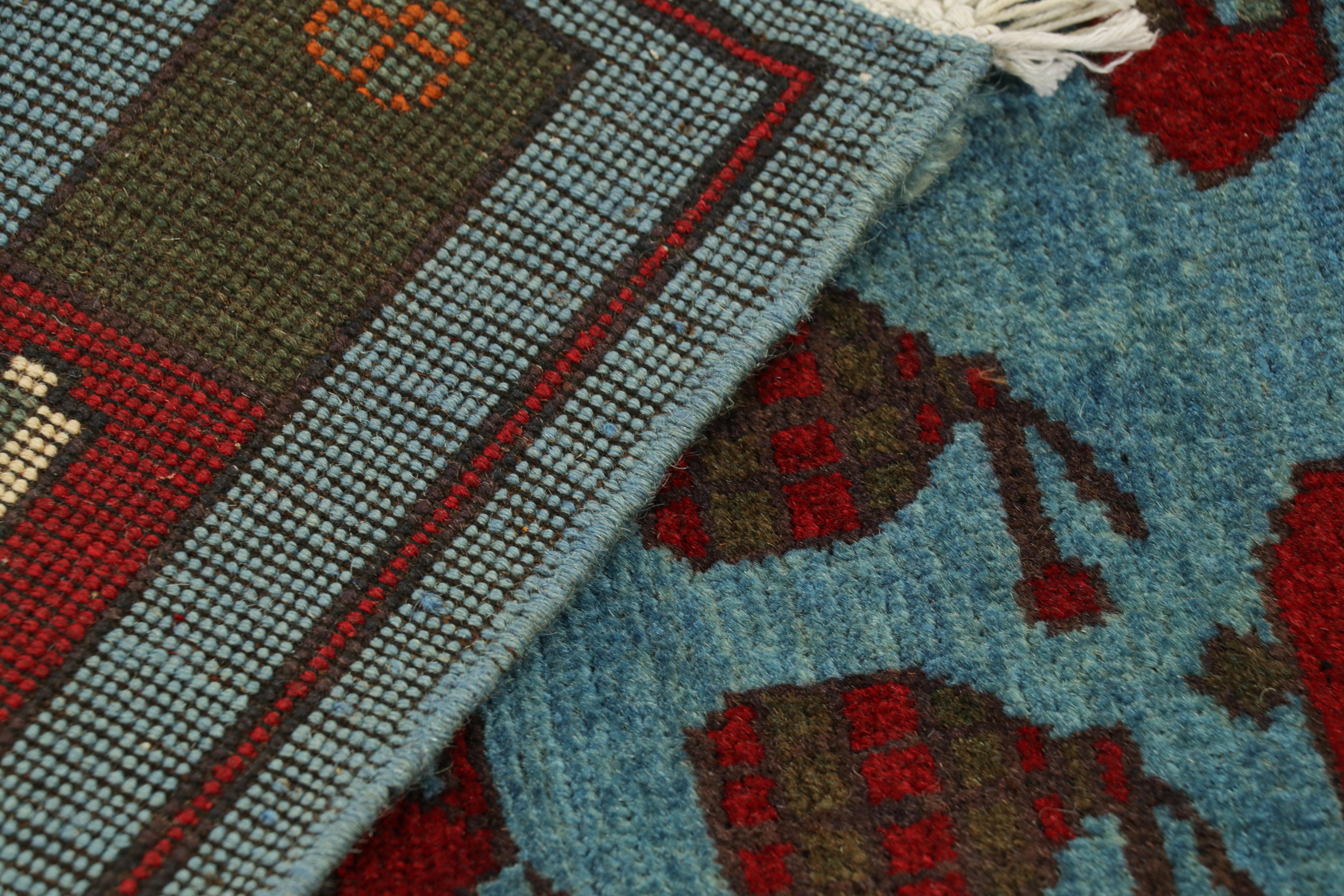 Contemporary Rug & Kilim’s Modern Tribal Rug in Blue with Helicopters and Tank Pictorials For Sale