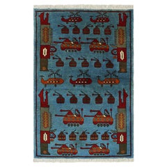 Rug
Kilim’s Modern Tribal Rug in Blue with Helicopters and Tank Pictorials