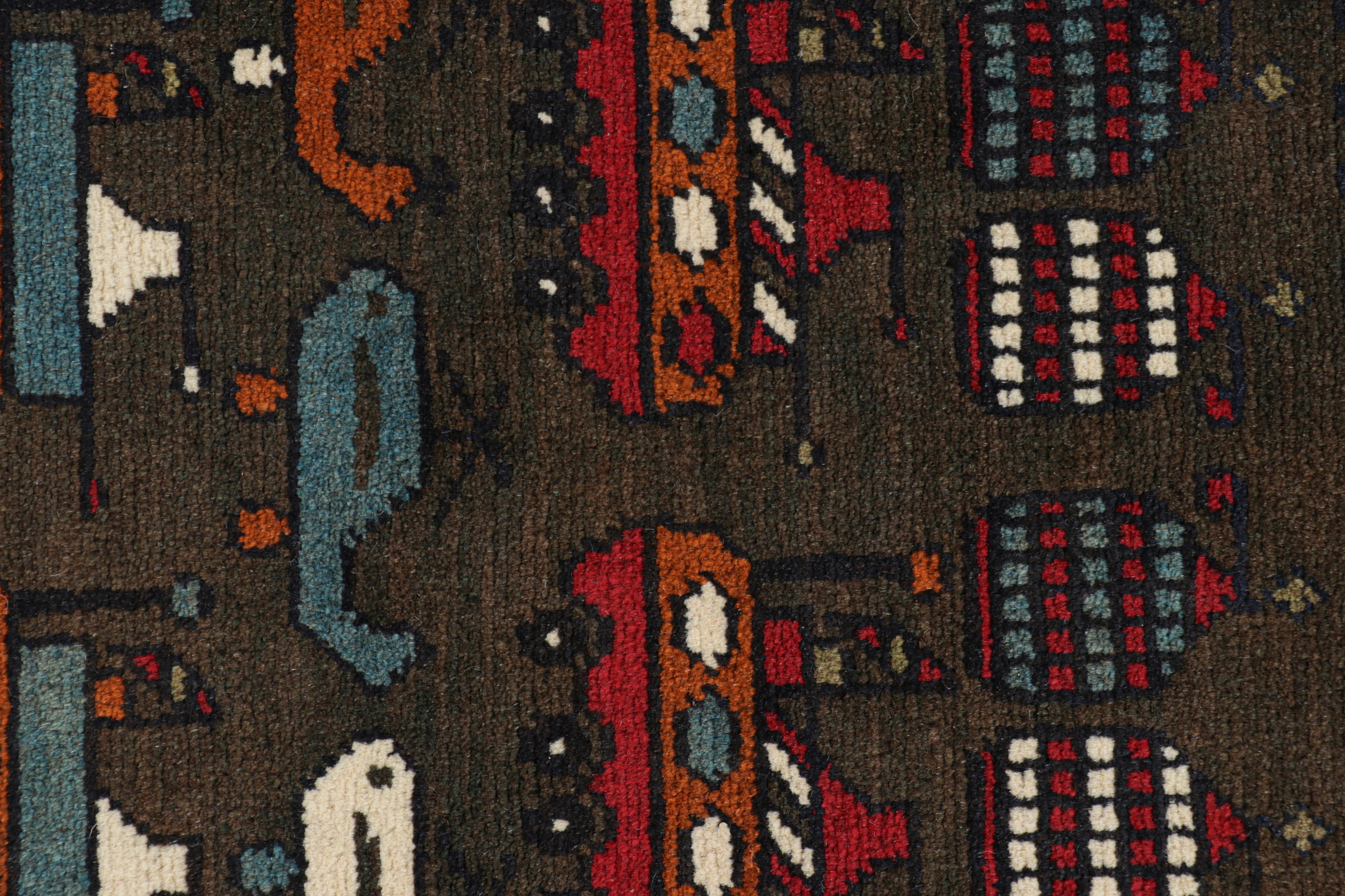 Afghan Rug & Kilim’s Modern Tribal Rug in Brown with Helicopters and Tank Pictorials For Sale