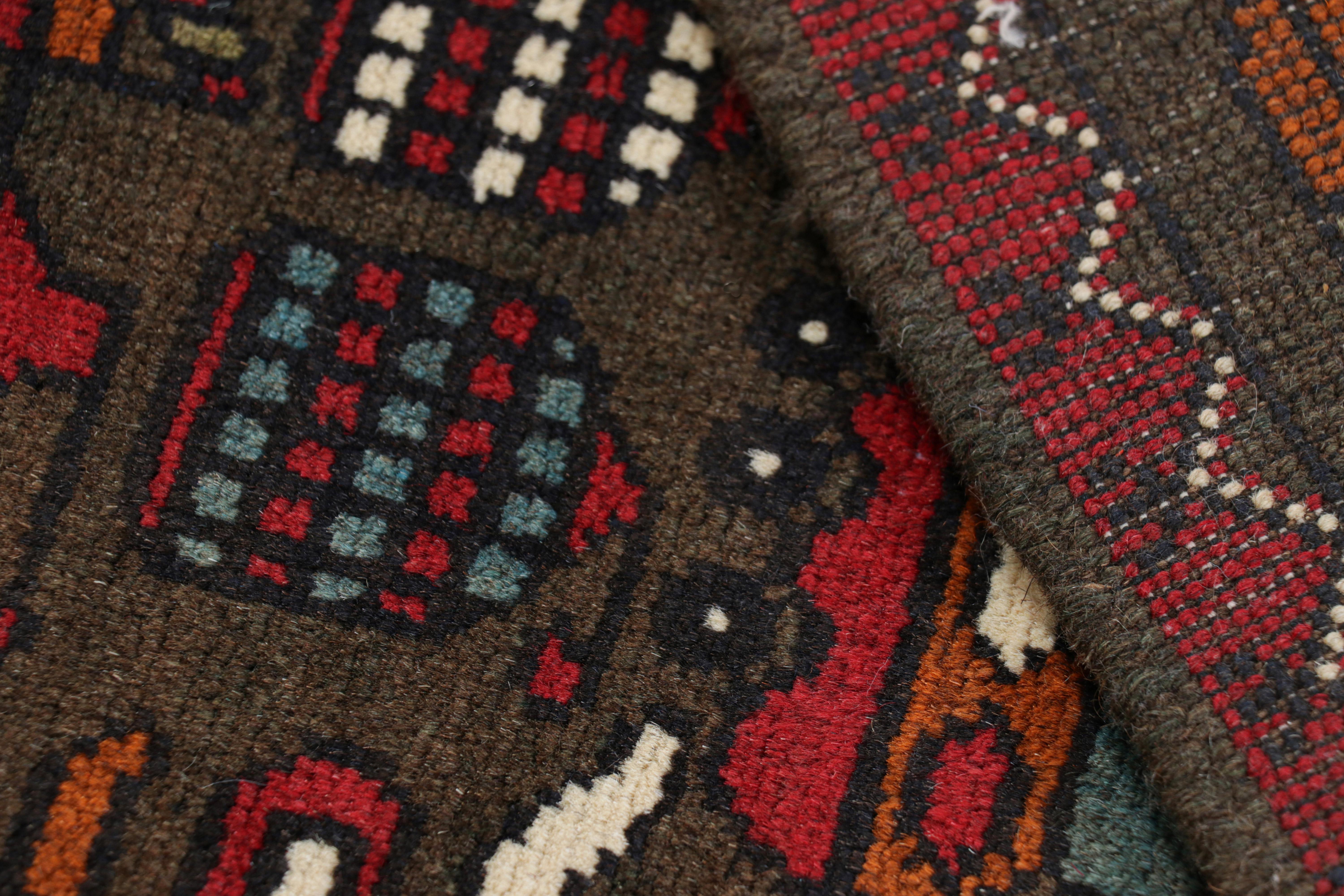 Wool Rug & Kilim’s Modern Tribal Rug in Brown with Helicopters and Tank Pictorials For Sale