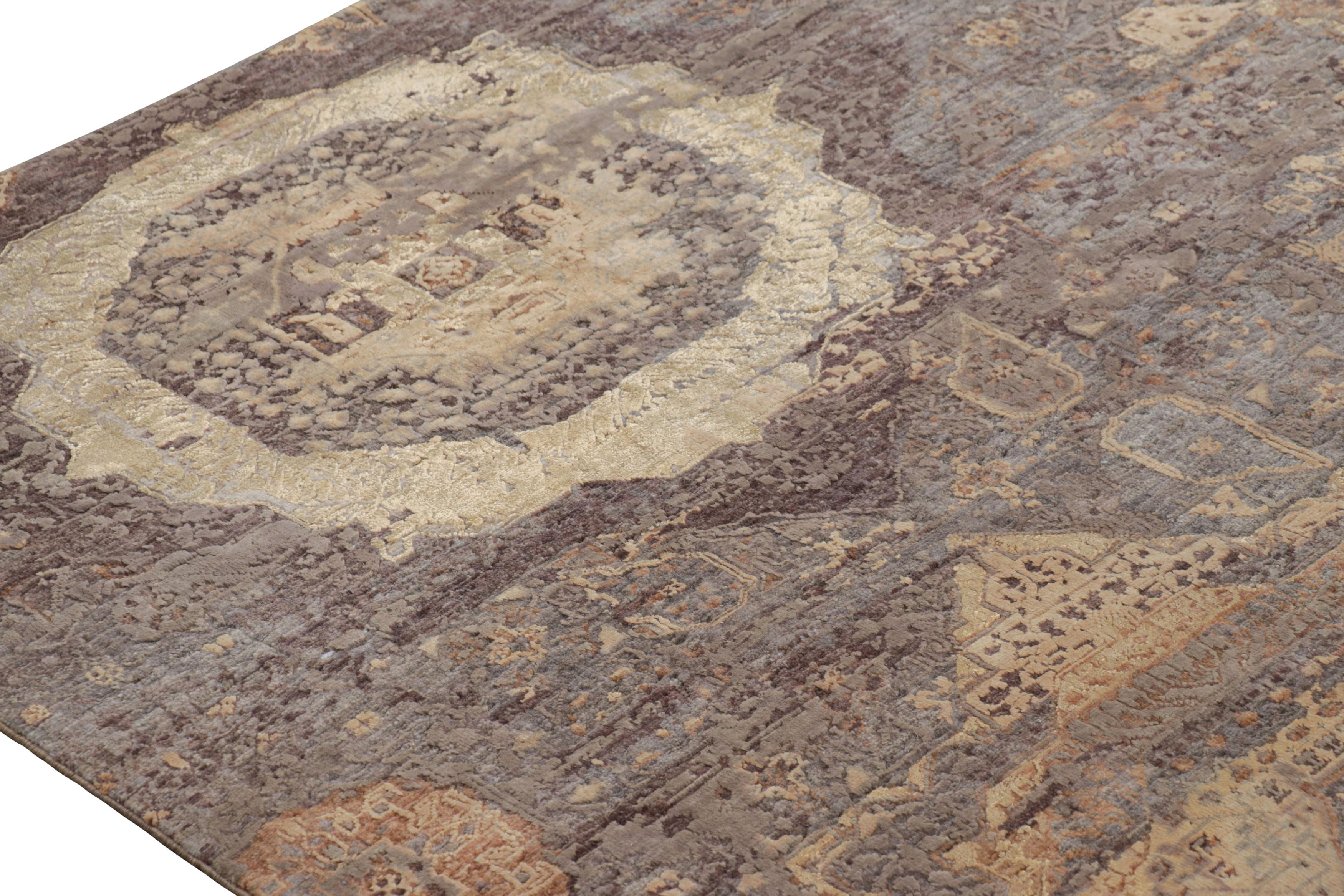 Pakistani Rug & Kilim's Mogul Style Rug in Beige-Brown and Gold Medallions For Sale