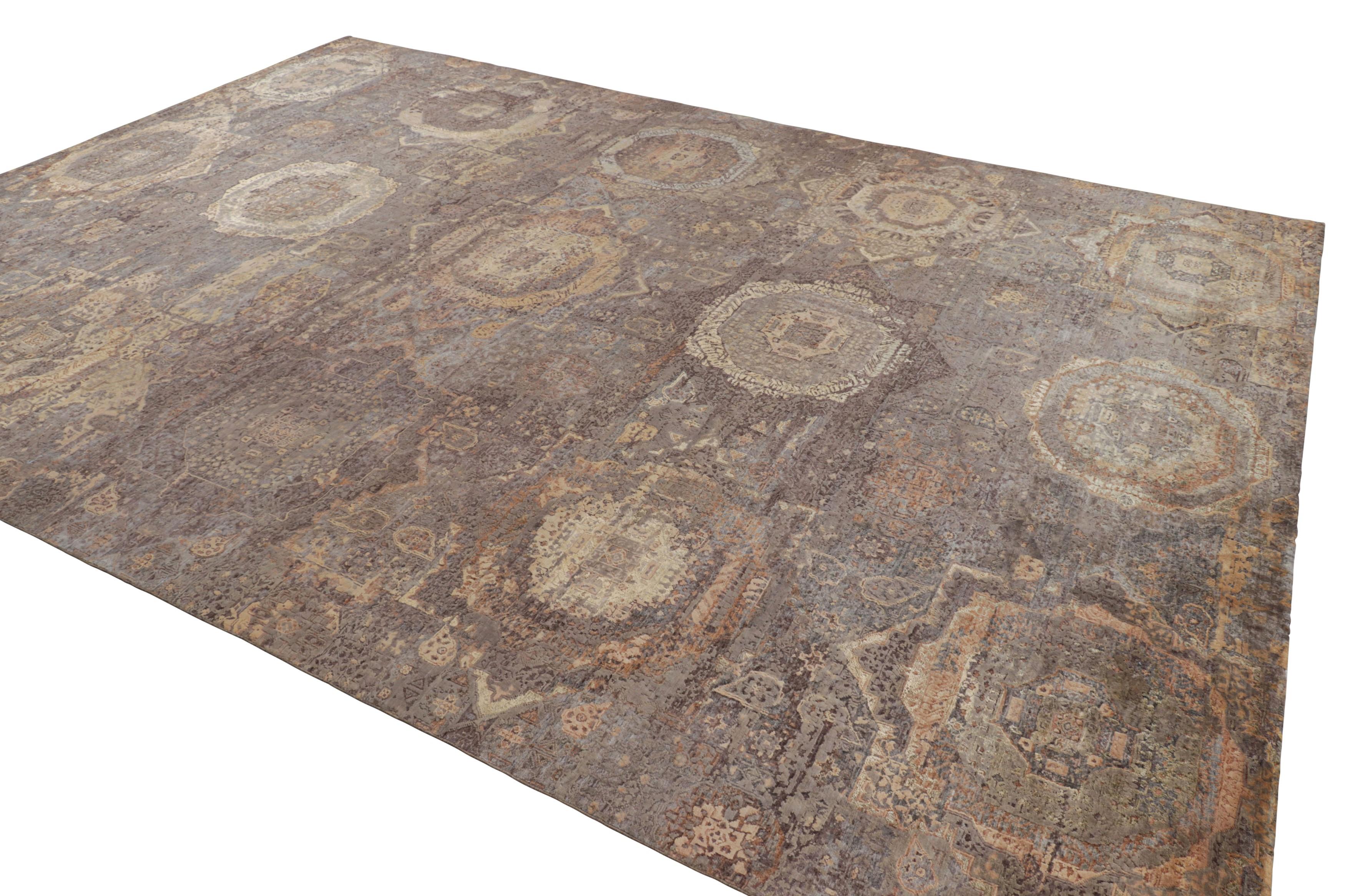 Hand-Knotted Rug & Kilim's Mogul Style Rug in Beige-Brown and Gold Medallions For Sale
