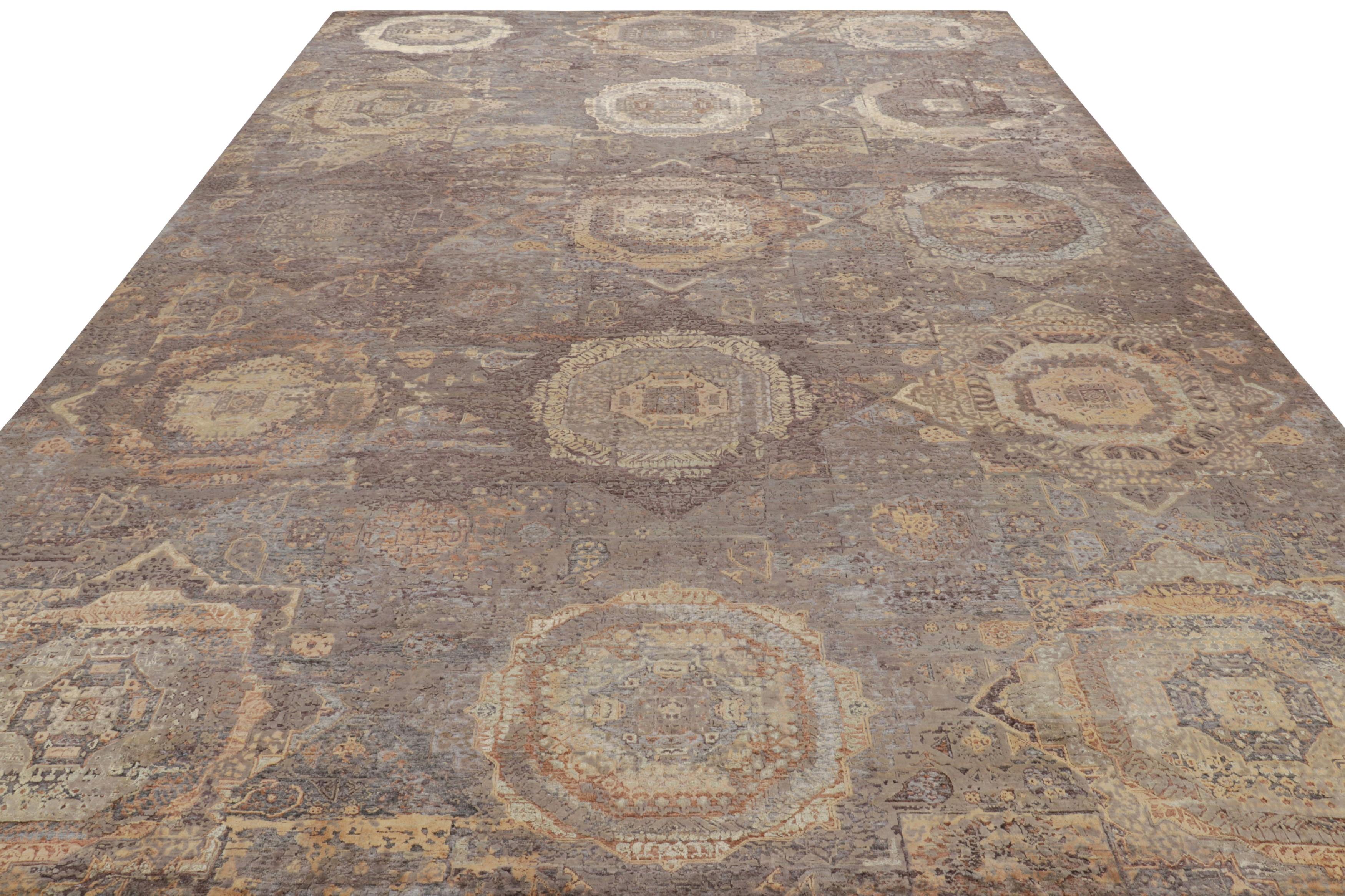 Rug & Kilim's Mogul Style Rug in Beige-Brown and Gold Medallions In New Condition For Sale In Long Island City, NY