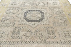 Rug & Kilim's Mogul Style Rug in Gold, Gray and Beige Geometric Patterns
