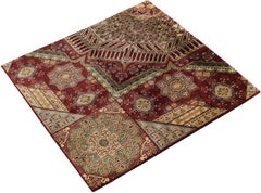 Rug & Kilim’s Mogul Style Rug in Red and Green Geometric Patterns
