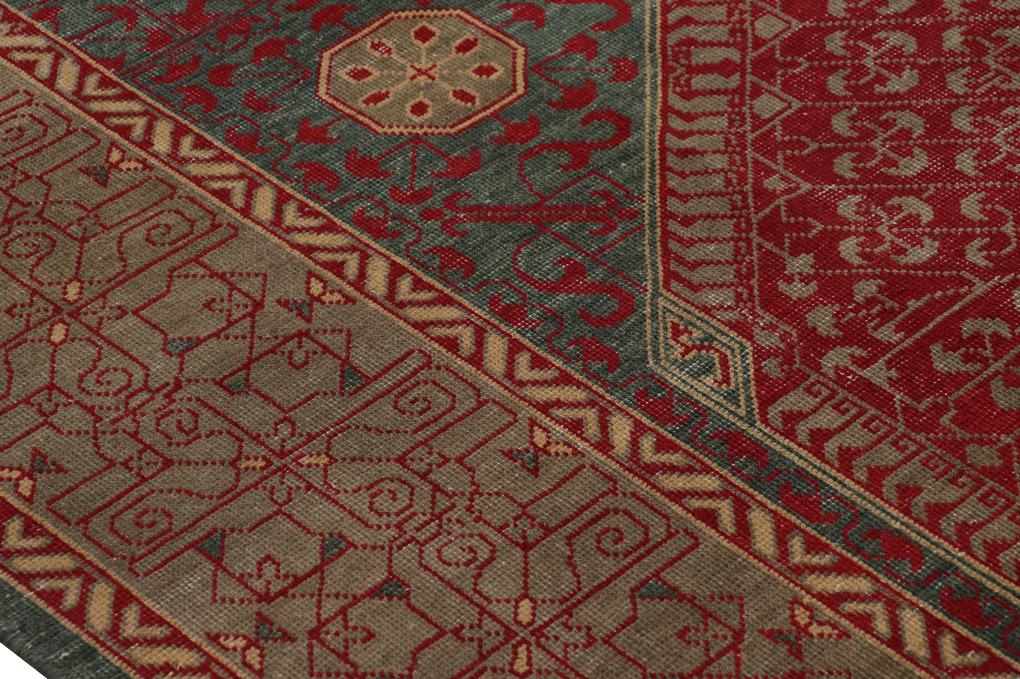 Modern Rug & Kilim’s Mogul Style Rug in Teal and Red Medallion and Floral Patterns For Sale