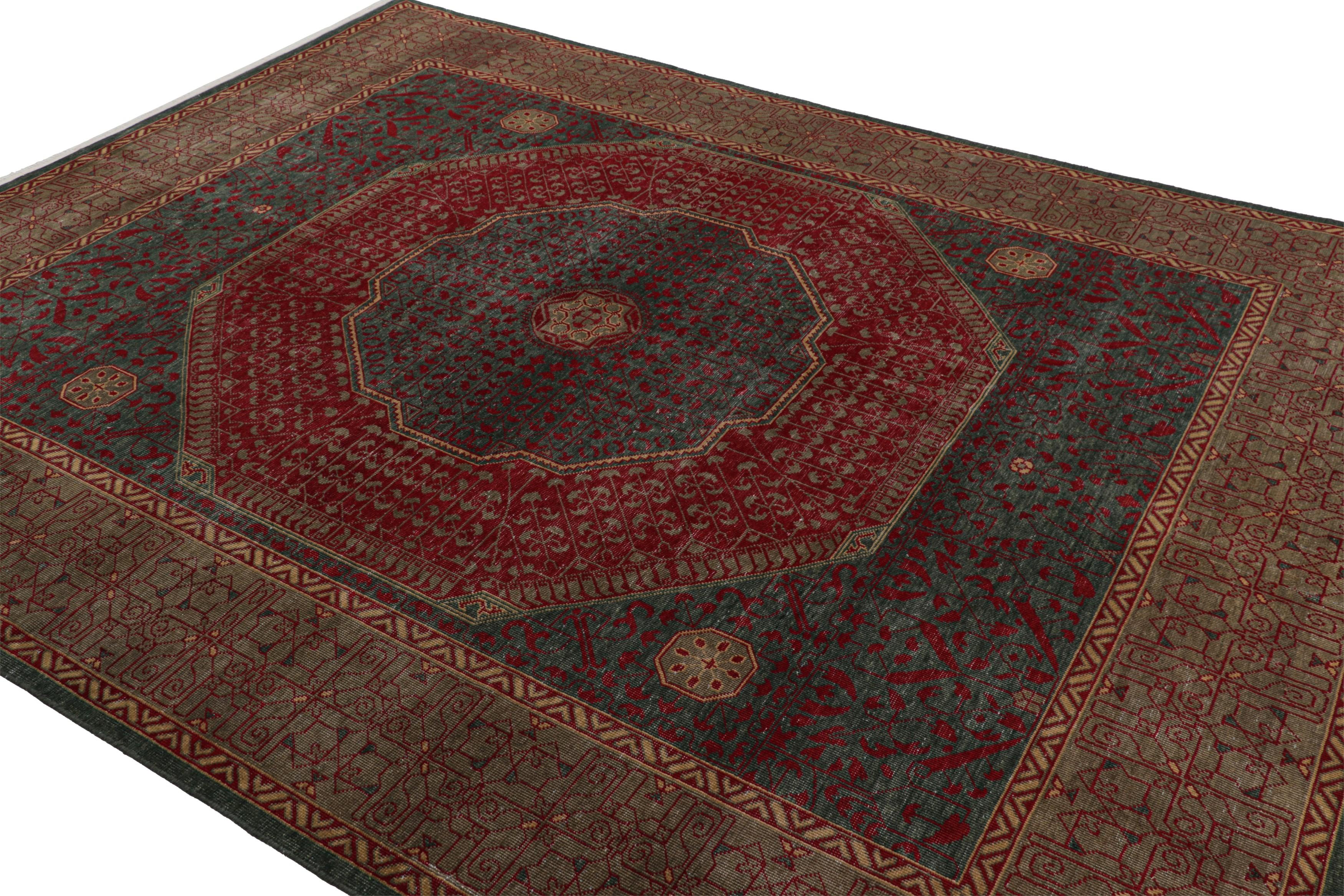 Indian Rug & Kilim’s Mogul Style Rug in Teal and Red Medallion and Floral Patterns For Sale